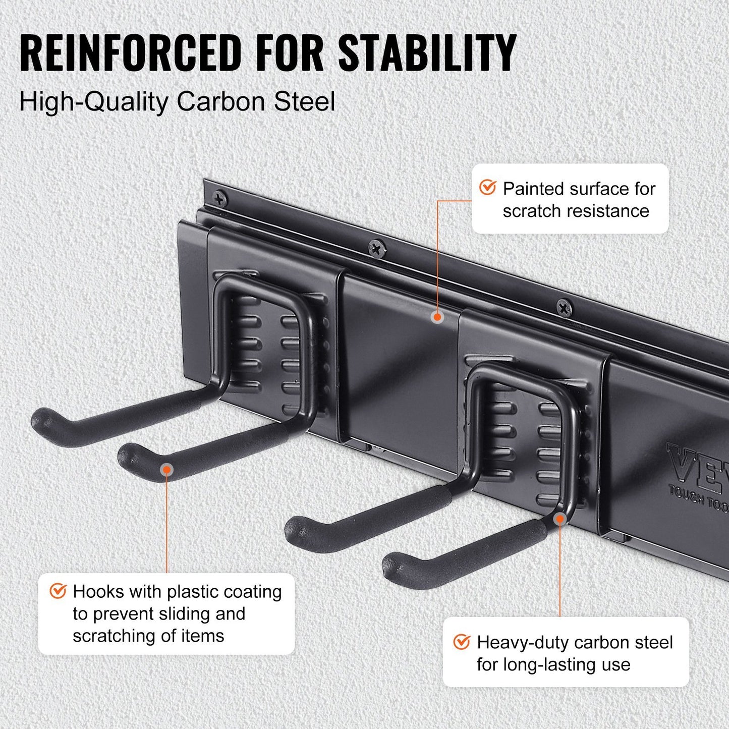 Garage Tool Organizer, 300 lbs Max Load Capacity, Wall Mount Yard Garden Storage Rack Organization Heavy Duty with 6 Adjustable Hooks and 3 Rails, for Garden Tools, Shovels, Trimmers, and Hoses