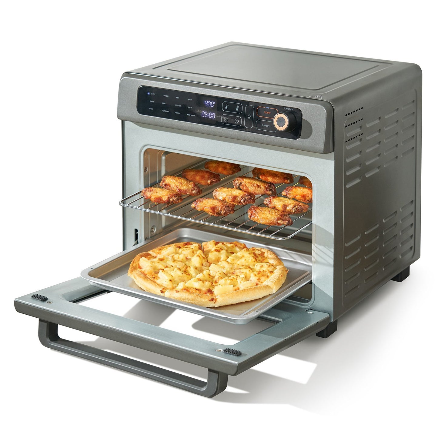 12-IN-1 Air Fryer Toaster Oven, 25L Convection Oven, 1700W Stainless Steel Toaster Ovens Countertop Combo with Grill, Pizza Pan, Gloves, 12 Slices Toast, 12-inch Pizza, Home and Commercial Use