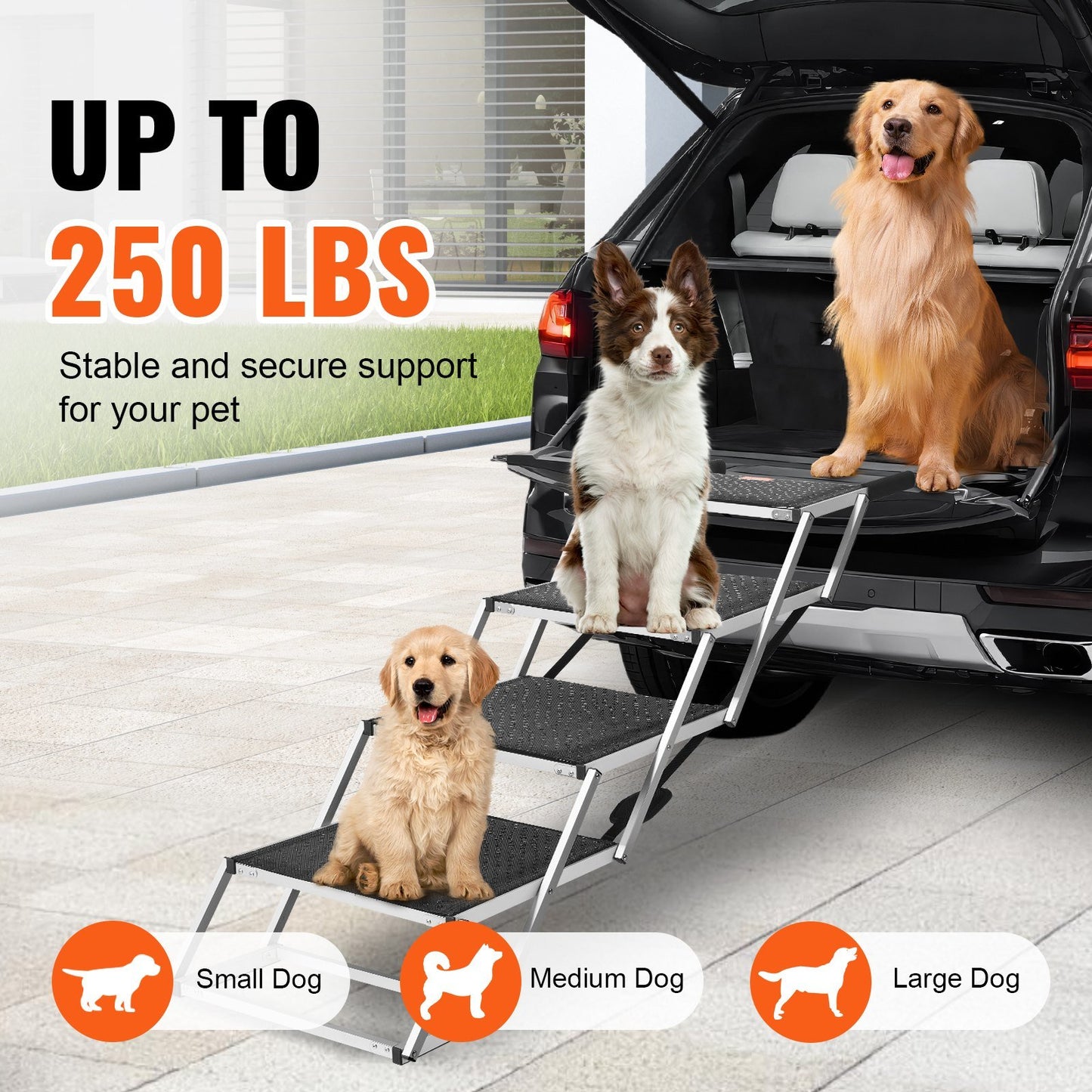 Dog Stair for Cars 4-step Folding Dog Steps Aluminum Loads up to 250 lbs