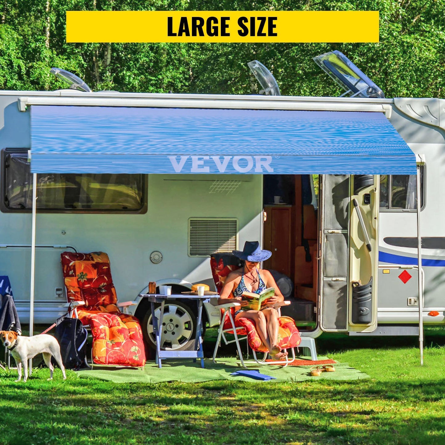 RV Awning 15' Camper Awning Fabric, Trailer Awning Canopy Patio Camping Car Awning, Durable 15oz Vinyl Roller Tube for RV, Van, SUV, Patio Awning Replacement Ocean Blue Fade