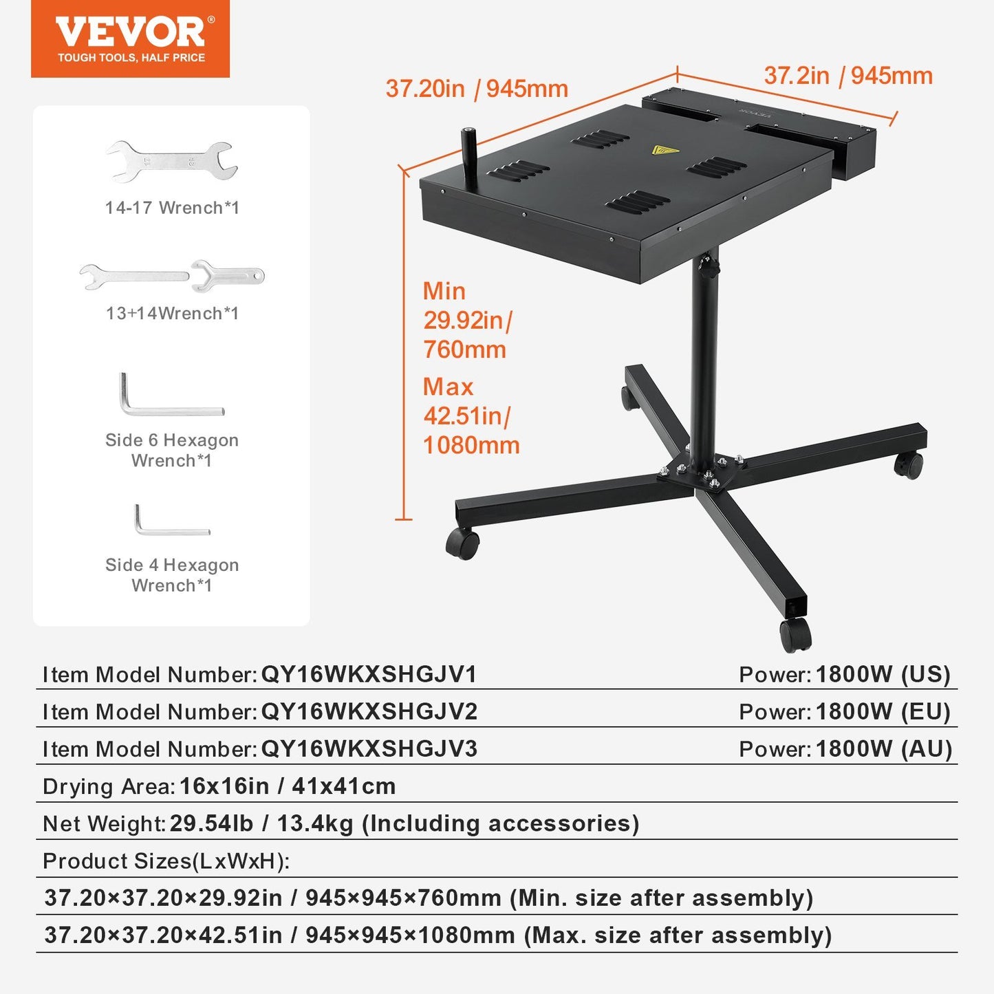 Flash Dryer, 16 x 16 inch Flash Dryer for Screen Printing, 0-750°F Temperature Control, High Power Silk Screen Printing Dryer with Height Adjustable Stand, 360° Rotation, T-Shirt Curing Machine