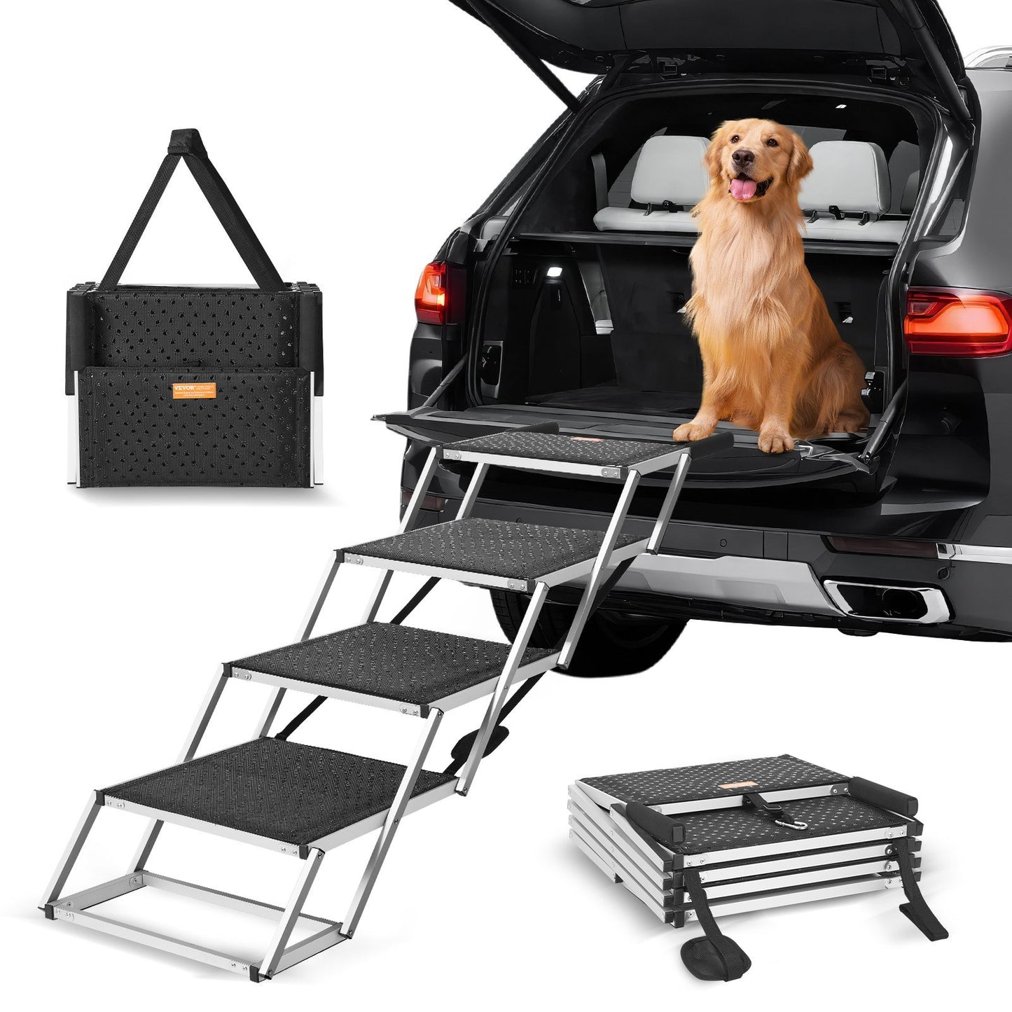 Dog Stair for Cars 4-step Folding Dog Steps Aluminum Loads up to 250 lbs