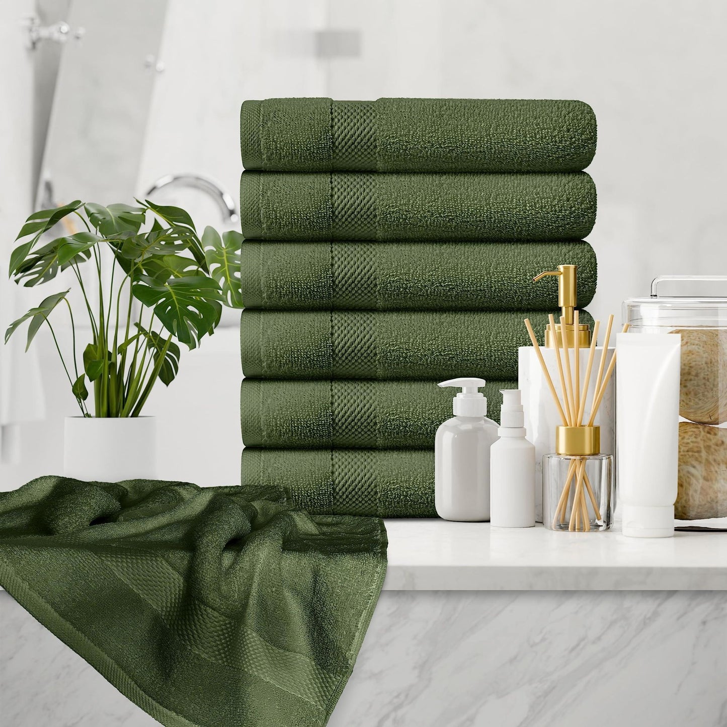 Luxury Hand Towels for Bathroom Hotel Spa Kitchen Set Circlet Egyptian Cotton 16x30 Inches Set of 6 Forest Green