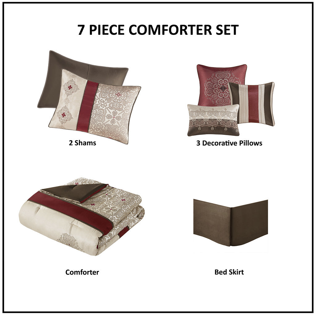 Comforter Set 7 Piece Jacquard Comforter Set with Throw Pillows