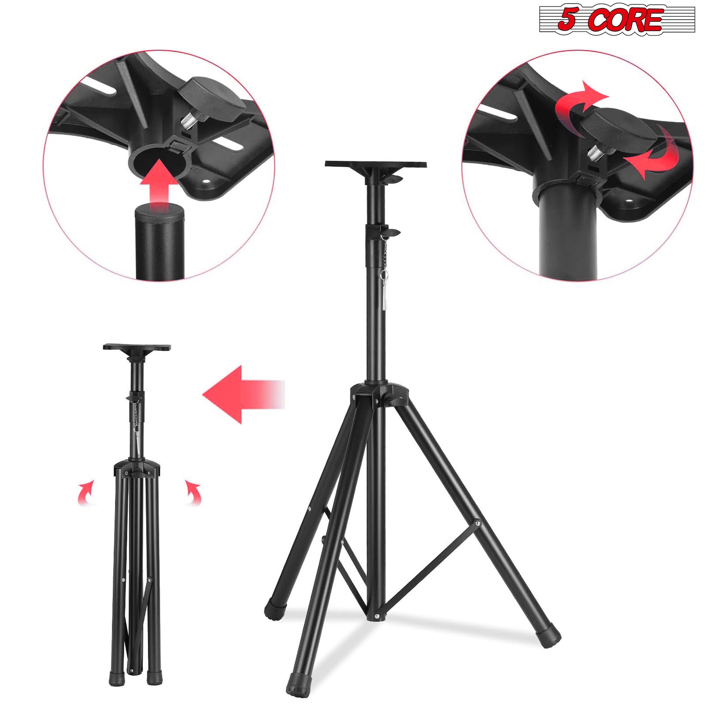 5 Core Speaker Stand Tripod Floor Heavy Duty Adjustable Up to 72 Inch DJ Studio Monitor Stands Pole Mount- SS HD 1PK BLK WOB