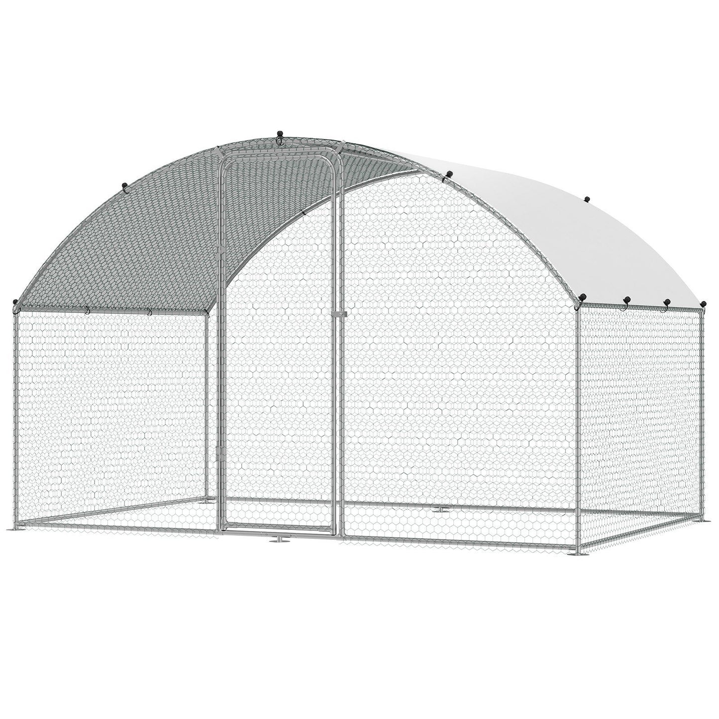 Chicken Coop, 9.8x6.5x6.5ft Walk-in Large Metal Chicken Run for Yard with Waterproof Cover, Doom Roof Hen House with Security Lock for Outdoor and Backyard, Farm, Duck Rabbit Cage Poultry Pen