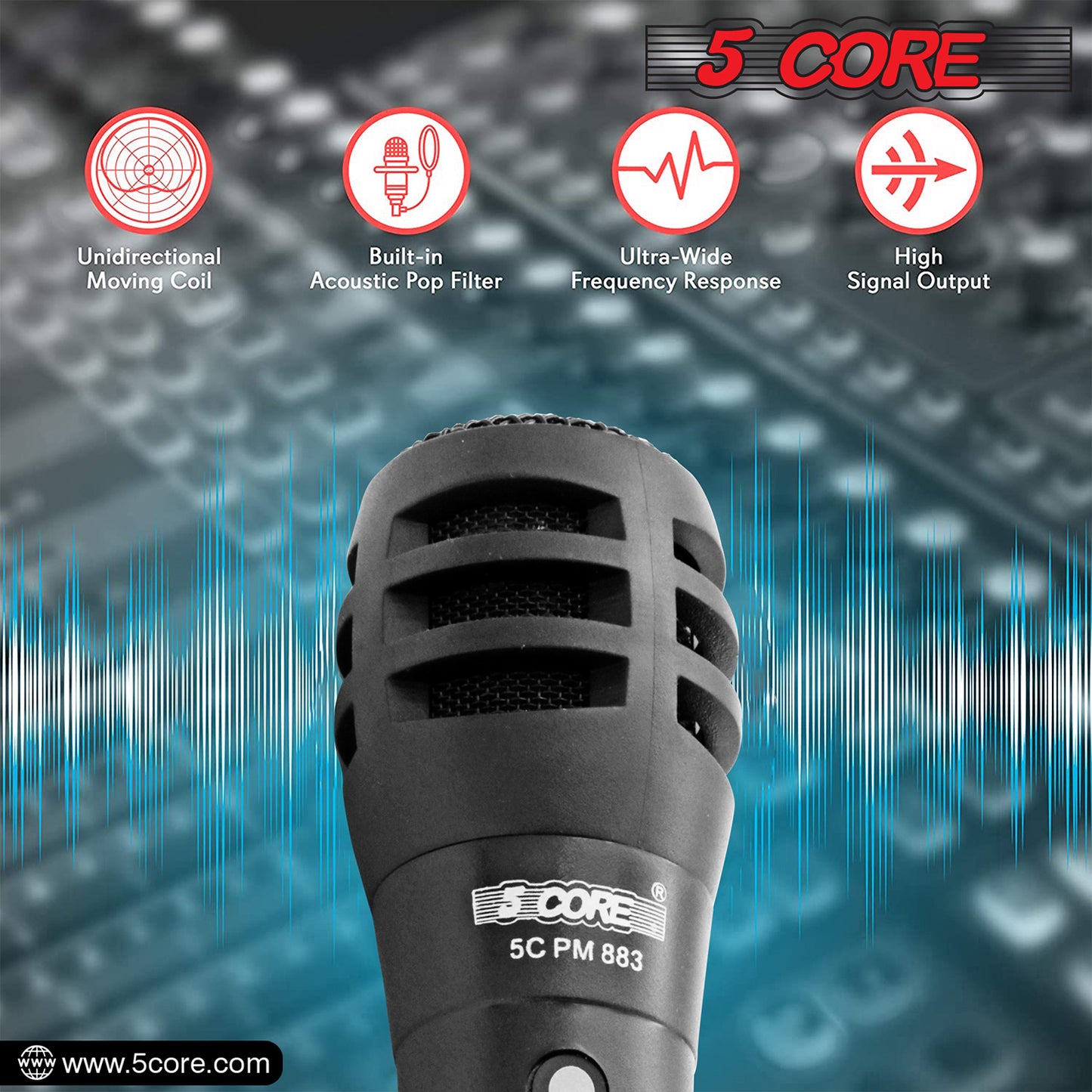 5 Core Microphone Pair XLR Dynamic Mic Karaoke Singing Handheld Microfono Wired Professional Unidirectional 1/4 Plug In Cord Connection for Vocal DJ Music - PM-883