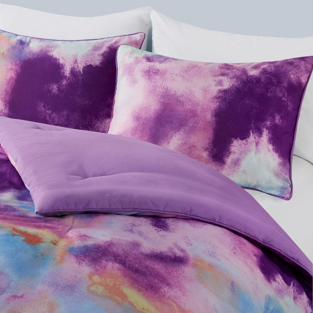 Comforter Set Watercolor Tie Dye Printed Comforter Set with Throw Pillow