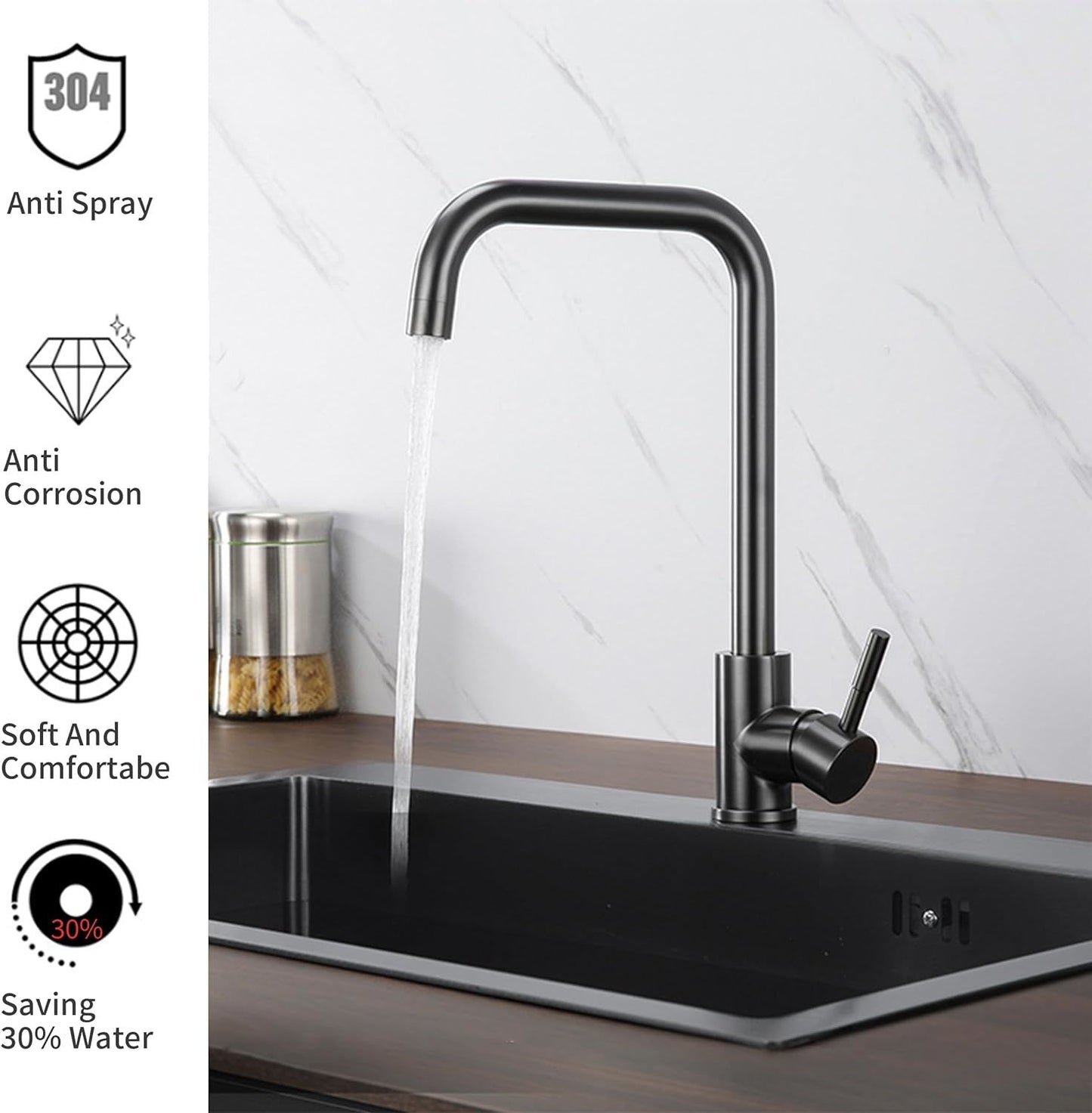 Sink Faucet Pull Down Sprayer Brushed Nickel Kitchen Faucet Single Level Stainless Steel Kitchen Sink Faucets for RV, Dorm, Kitchen