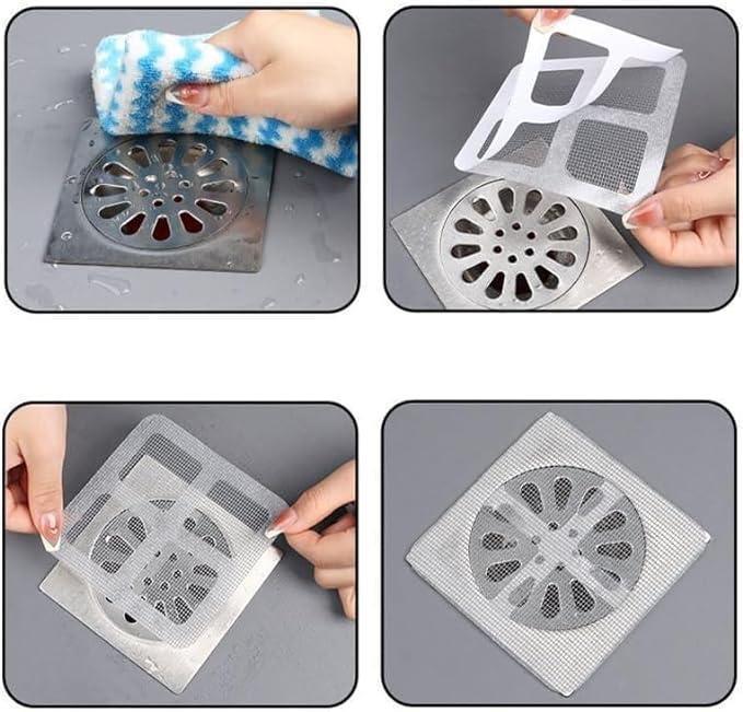 Disposable Square Shower Drain Cover Hair Catcher 20PCS Pack 4X4 inch Mesh Stickers Kitchen Bathroom Shower Bathtub for Human and pet Hair