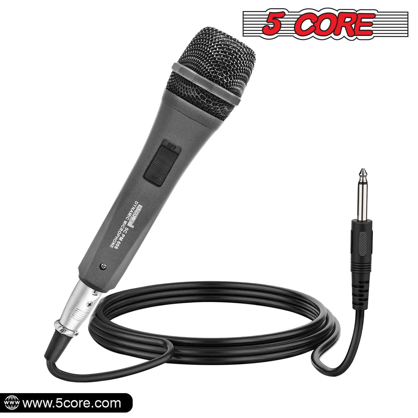 5 Core Microphone XLR Dynamic Mic Karaoke Singing Handheld Microfono Wired Professional Unidirectional 1/4 Plug In Cord Connection for Vocal DJ Music - PM 608