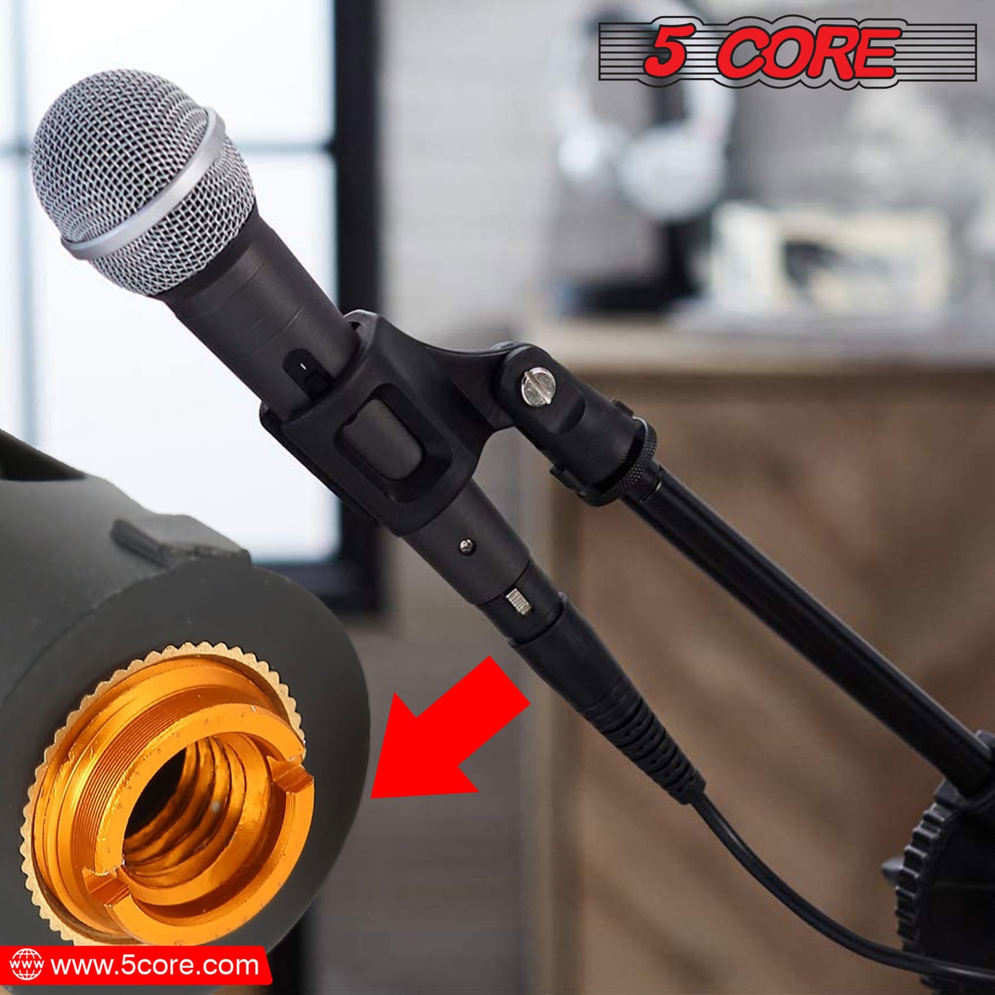 5 Core Microphone Clip Holder 6 Pieces Barrel Style with Screw Adapters 5/8 to 3/8 Inch - MC-01 6 PCS