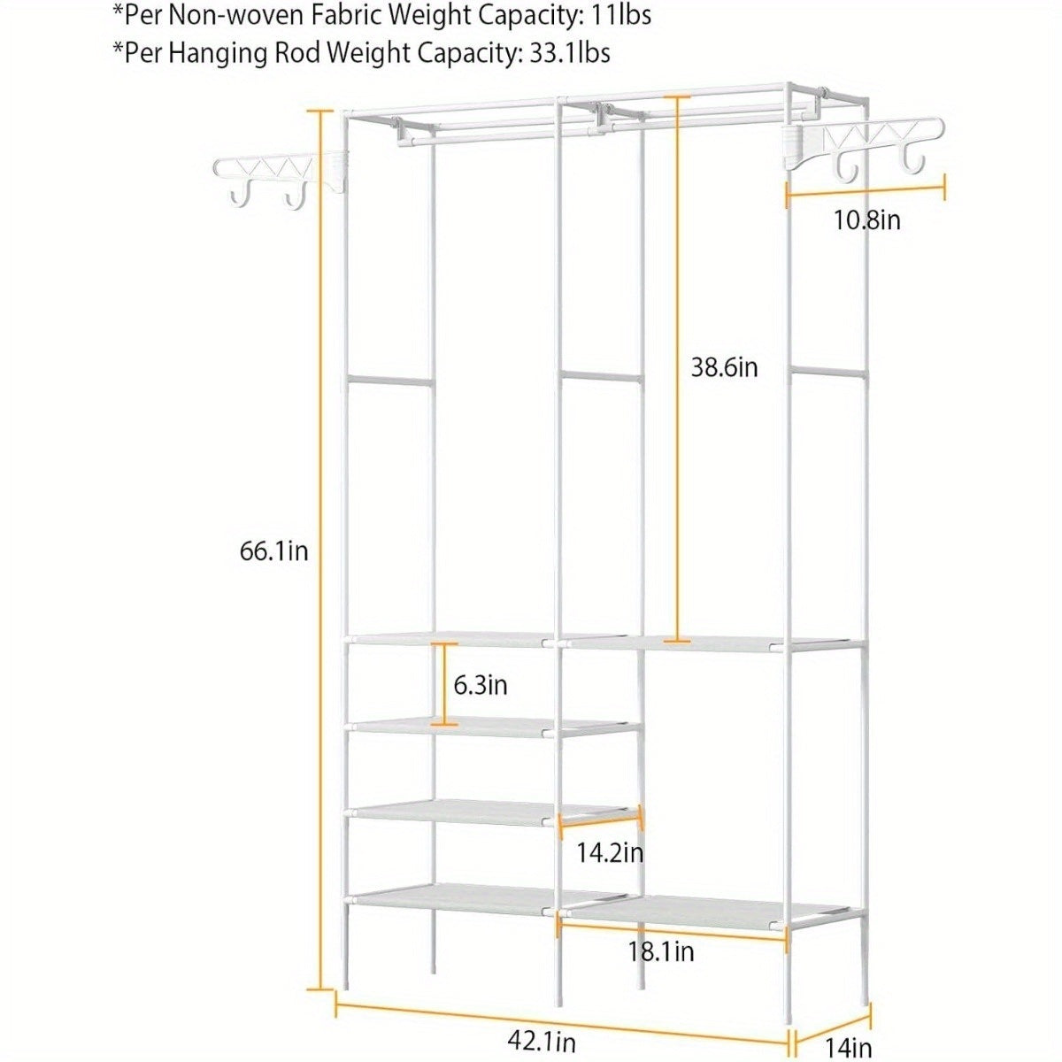 Clothing Racks for Hanging Clothes with Shelves, Portable Closet System Organizer Garment Rack for Clothes Storage, Meta