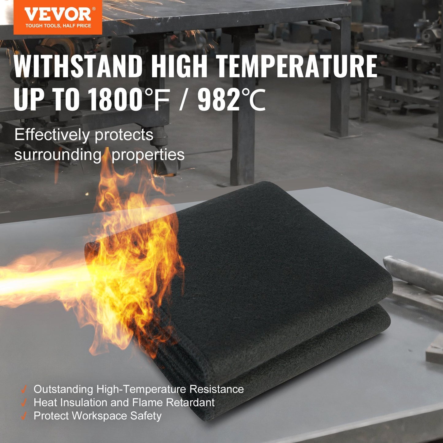 Carbon Felt Welding Blanket, 27" x 12" Flame Retardant Welding Blankets, Up To 1800°F Heat Resistant Blanket Set, Cuttable Carbon Fiber Fire Retardant Insulation Welding Mat Pad, 1 Pack