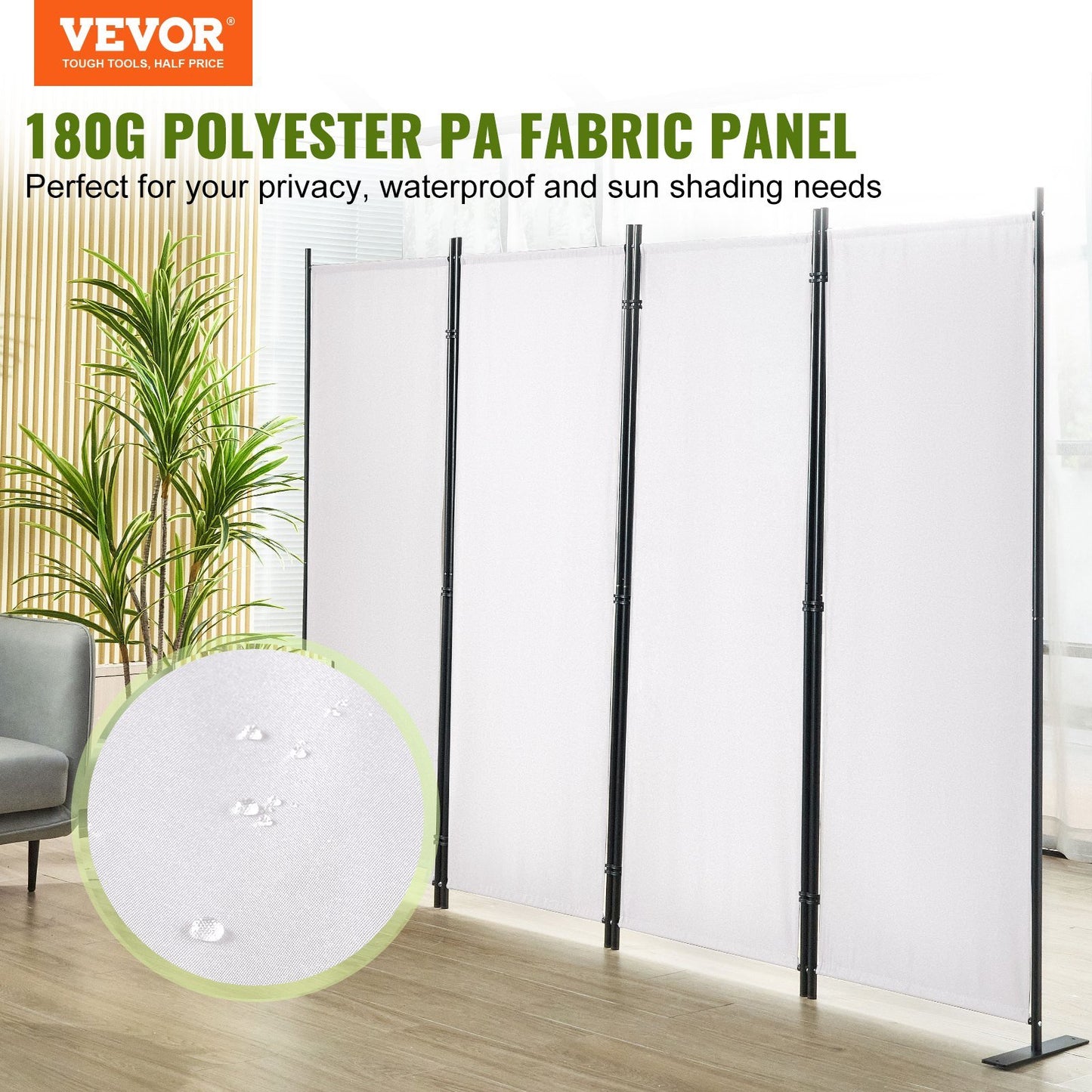 Room Divider, 5.6 ft Room Dividers and Folding Privacy Screens (4-panel), Fabric Partition Room Dividers for Office, Bedroom, Dining Room, Study, Freestanding, White