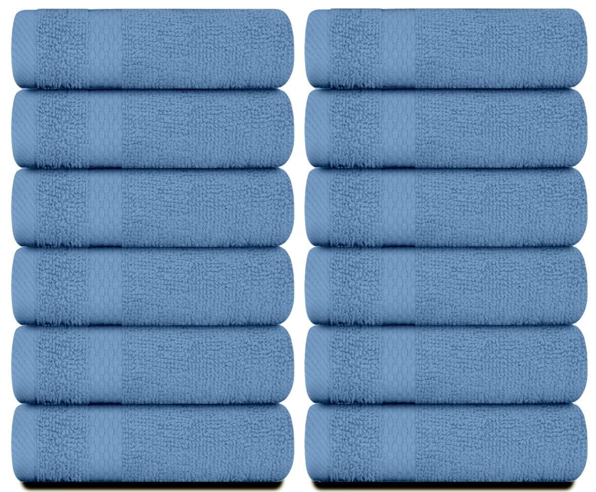 Luxury Cotton Washcloths Large Hotel Spa Bathroom Face Towel 12 Pack Light Blue