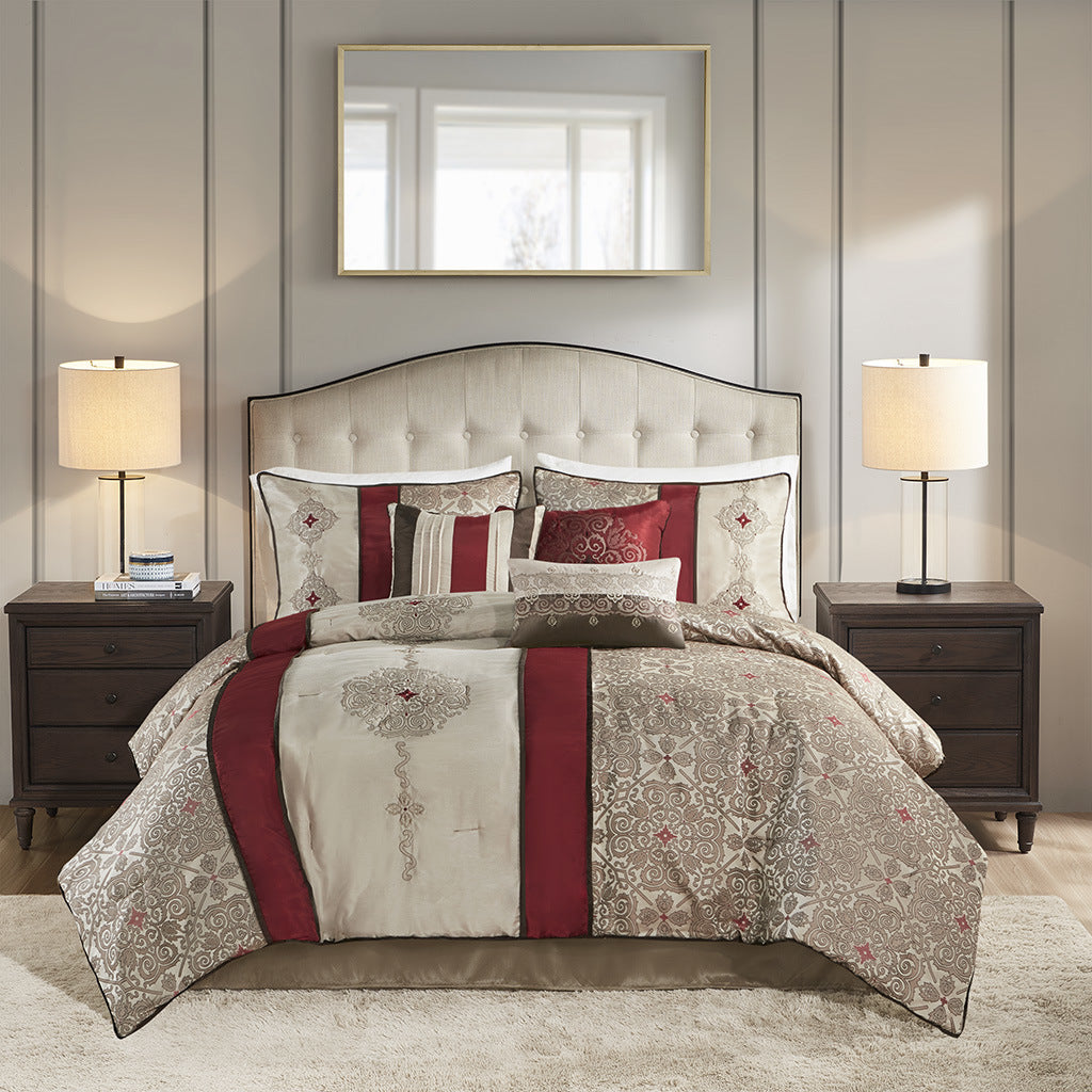 Comforter Set 7 Piece Jacquard Comforter Set with Throw Pillows