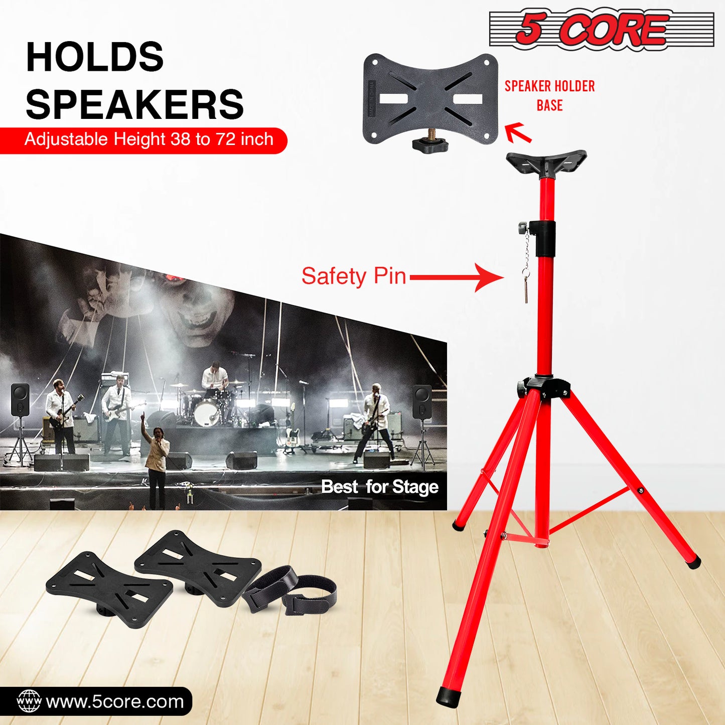 5 Core Speaker Stand Tripod Floor Tall Pair Adjustable Up to 72 Inch DJ Studio Monitor Stands Pole Mount  - SS ECO 2PK WoB