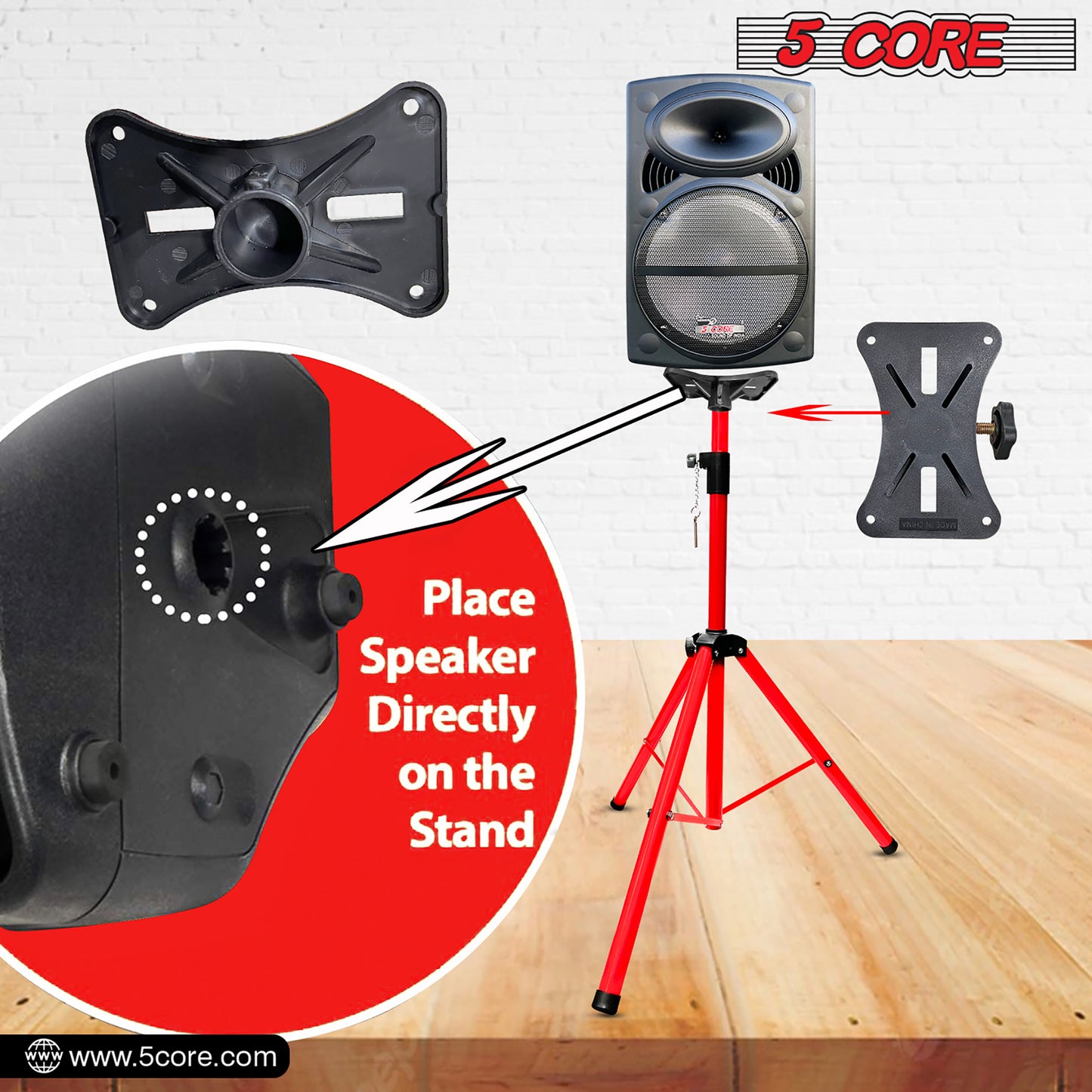 5 Core Speaker Stand Tripod Floor Tall Pair Adjustable Up to 72 Inch DJ Studio Monitor Stands Pole Mount  - SS ECO 2PK WoB