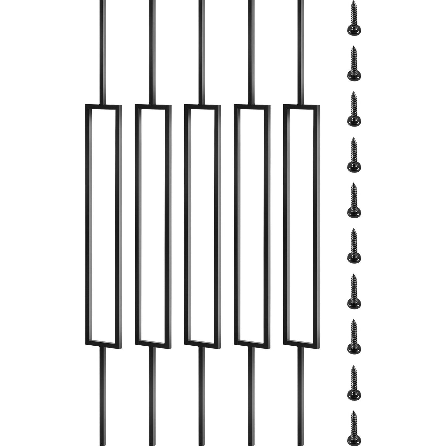 Deck Balusters, 10 Pack Metal Deck Spindles, 44"x0.5" Staircase Baluster with Screws, Iron Deck Railing for Wood and Composite Deck, Stylish Black Baluster for Outdoor Stair Deck Porch