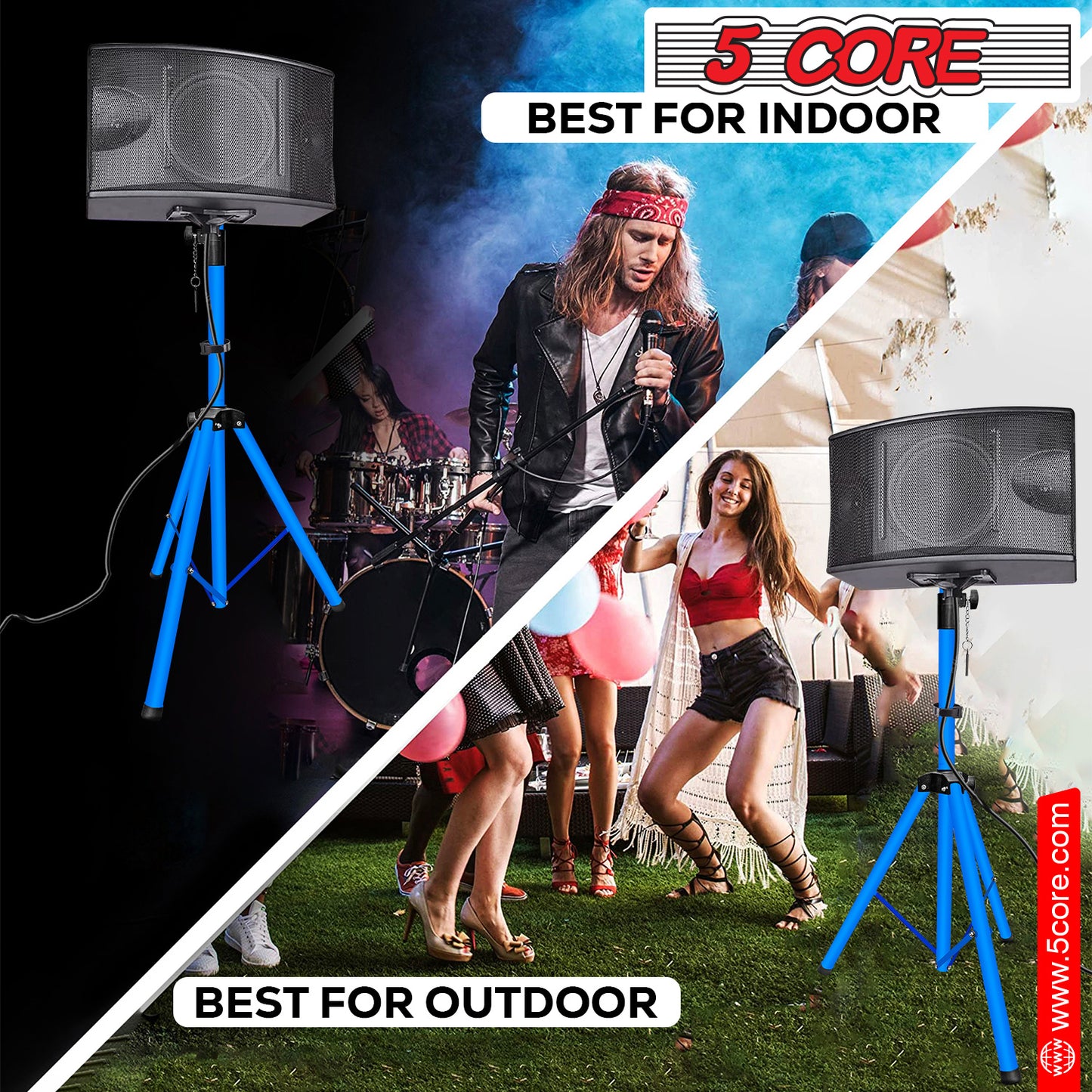 5 Core Speaker Stand Tripod Floor Tall Pair Adjustable Up to 72 Inch DJ Studio Monitor Stands Pole Mount  - SS ECO 2PK WoB