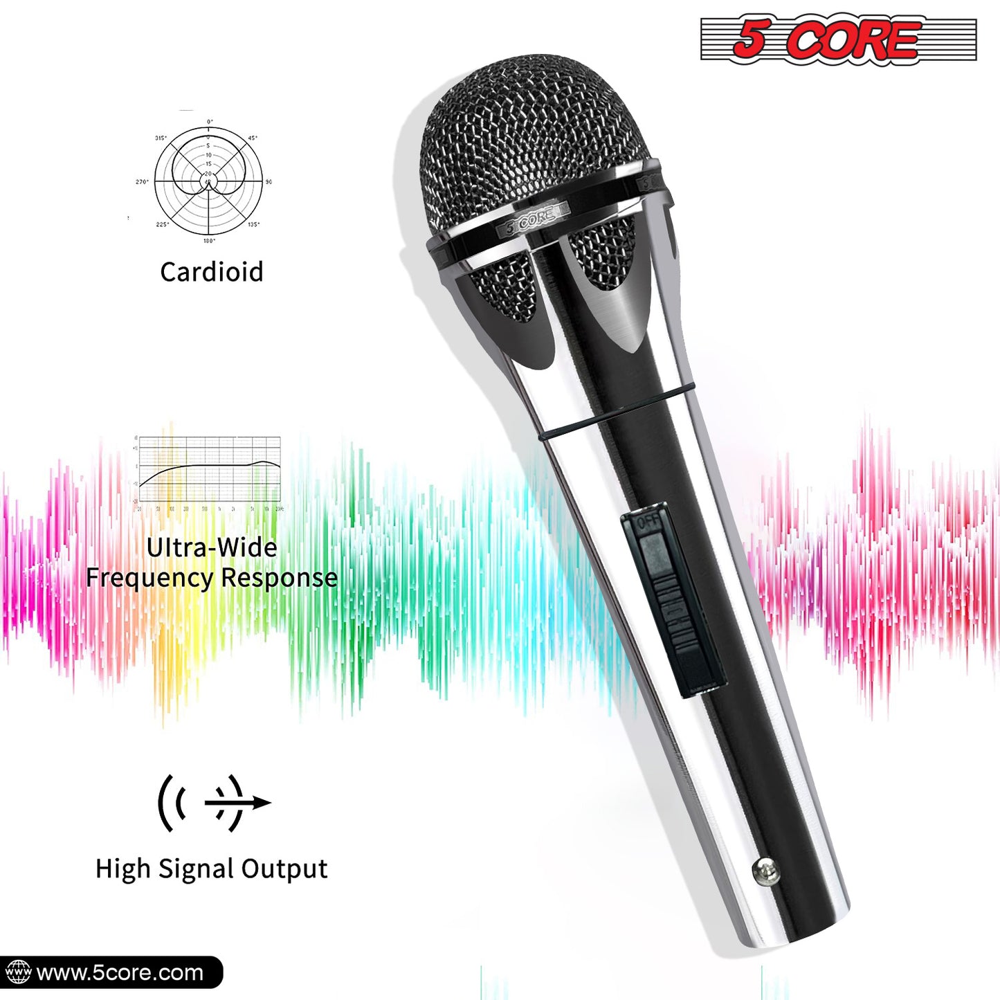 5 Core Microphone XLR Dynamic Mic Karaoke Singing Handheld Microfono Wired Professional Unidirectional 1/4 Plug In Cord Connection for Vocal DJ Music - PM 817 CH