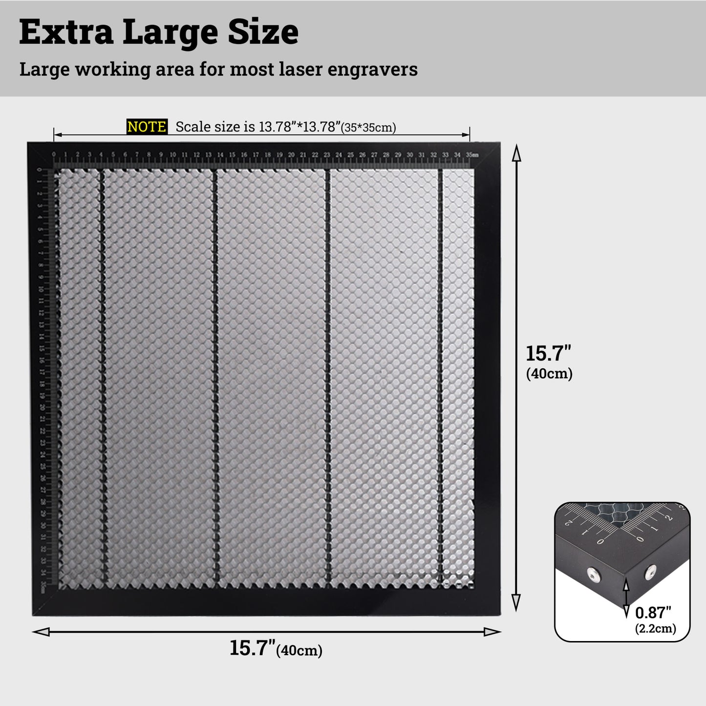 Laser Honeycomb Working Table 15.7"x15.7"x0.87" Honeycomb Laser Bed for Smooth Edge Cutting, Fast Heat Dissipation and Desktop-Protecting(400x400x22mm)