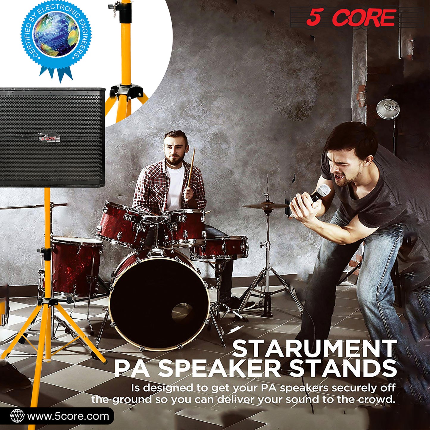 5 Core Speaker Stand Tripod Floor Tall Pair Adjustable Up to 72 Inch DJ Studio Monitor Stands Pole Mount  - SS ECO 2PK WoB