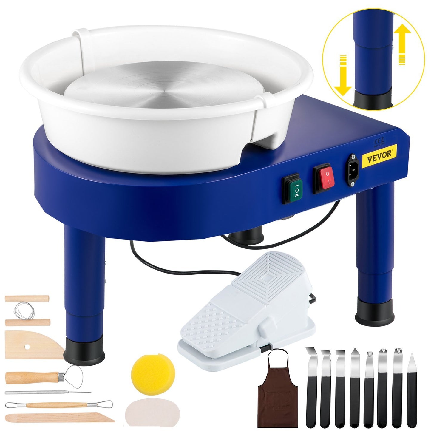 Pottery Wheel, 14in Ceramic Wheel Forming Machine, 0-300RPM Speed 0-7.8in Lift Table Electric Clay Machine, Foot Pedal Detachable Basin Sculpting Tool Accessory Kit for Work Home Art Craft DIY