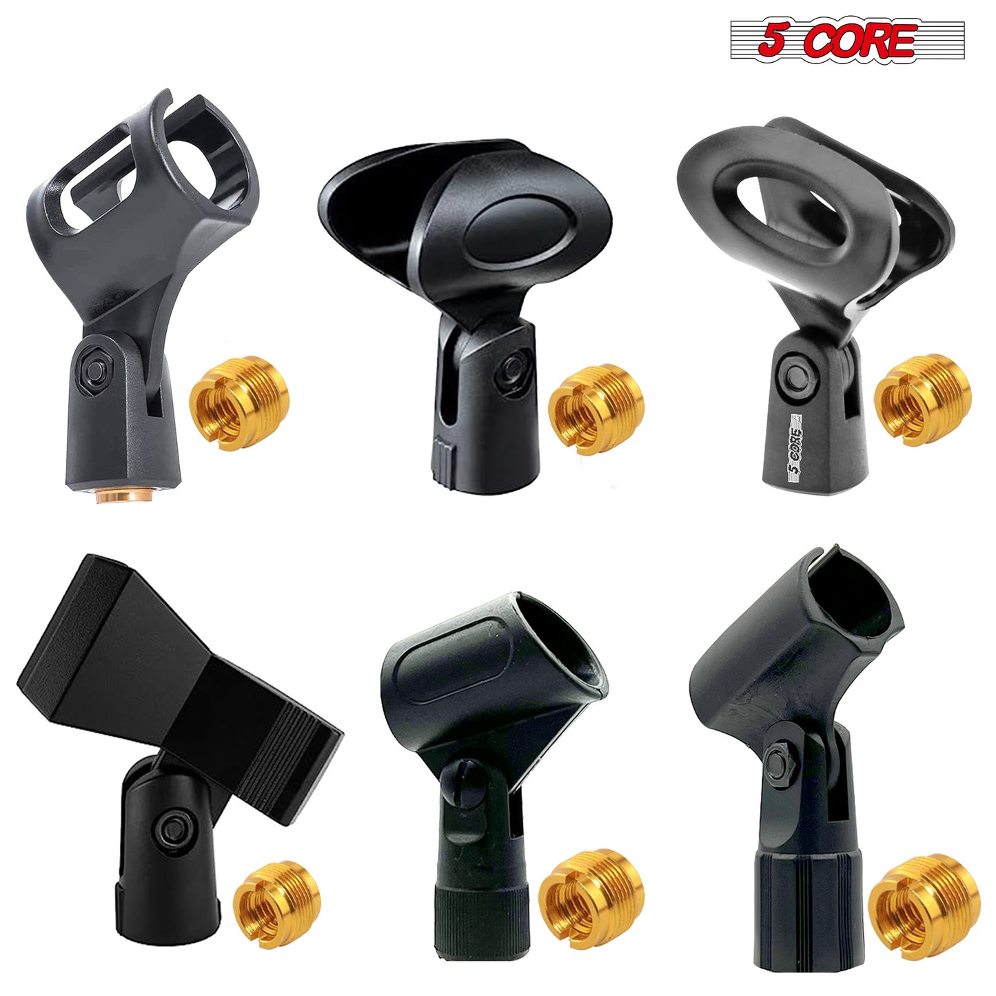 5 Core Microphone Clip Holder 6 Pieces Multi Pack with Screw Adapters 5/8 to 3/8 Inch - MC 123478 6PCS