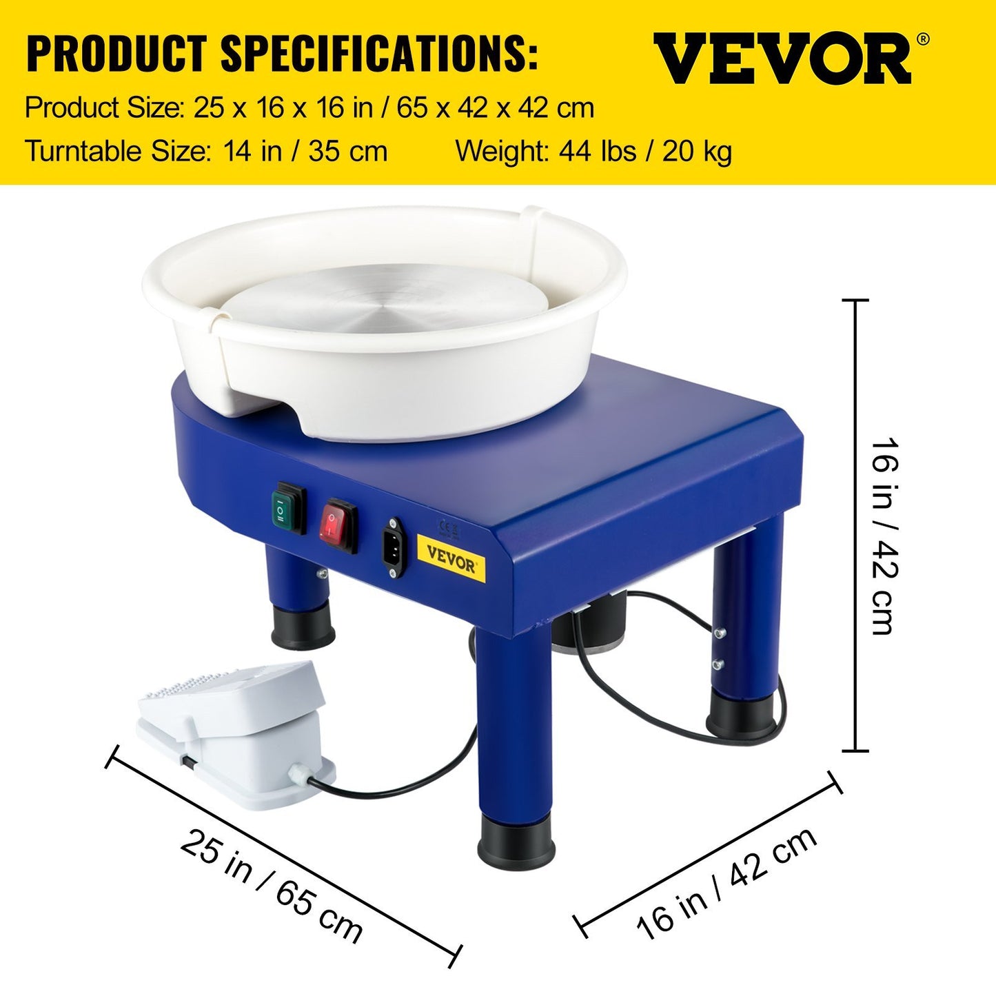 Pottery Wheel, 14in Ceramic Wheel Forming Machine, 0-300RPM Speed 0-7.8in Lift Table Electric Clay Machine, Foot Pedal Detachable Basin Sculpting Tool Accessory Kit for Work Home Art Craft DIY