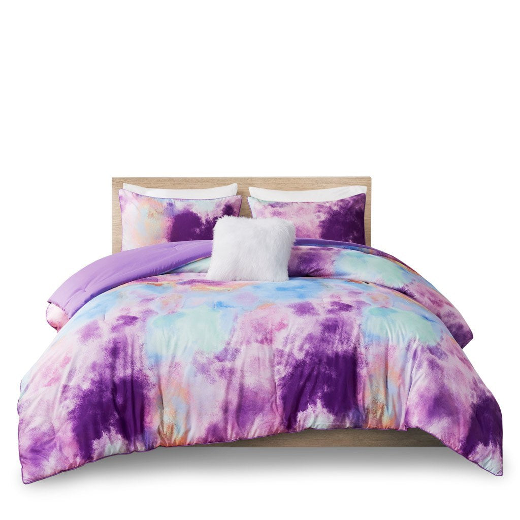 Comforter Set Watercolor Tie Dye Printed Comforter Set with Throw Pillow