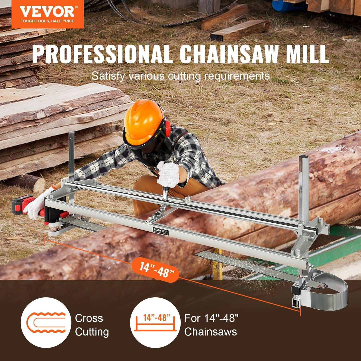 Chainsaw Mill, Portable Sawmill 14"-48" Guide Bar, Galvanized Steel Chainsaw Planking Mill with 0.2"-11.81" Cutting Thickness, Wood Lumber Cross Cutting Saw Mill for Builders and Woodworkers