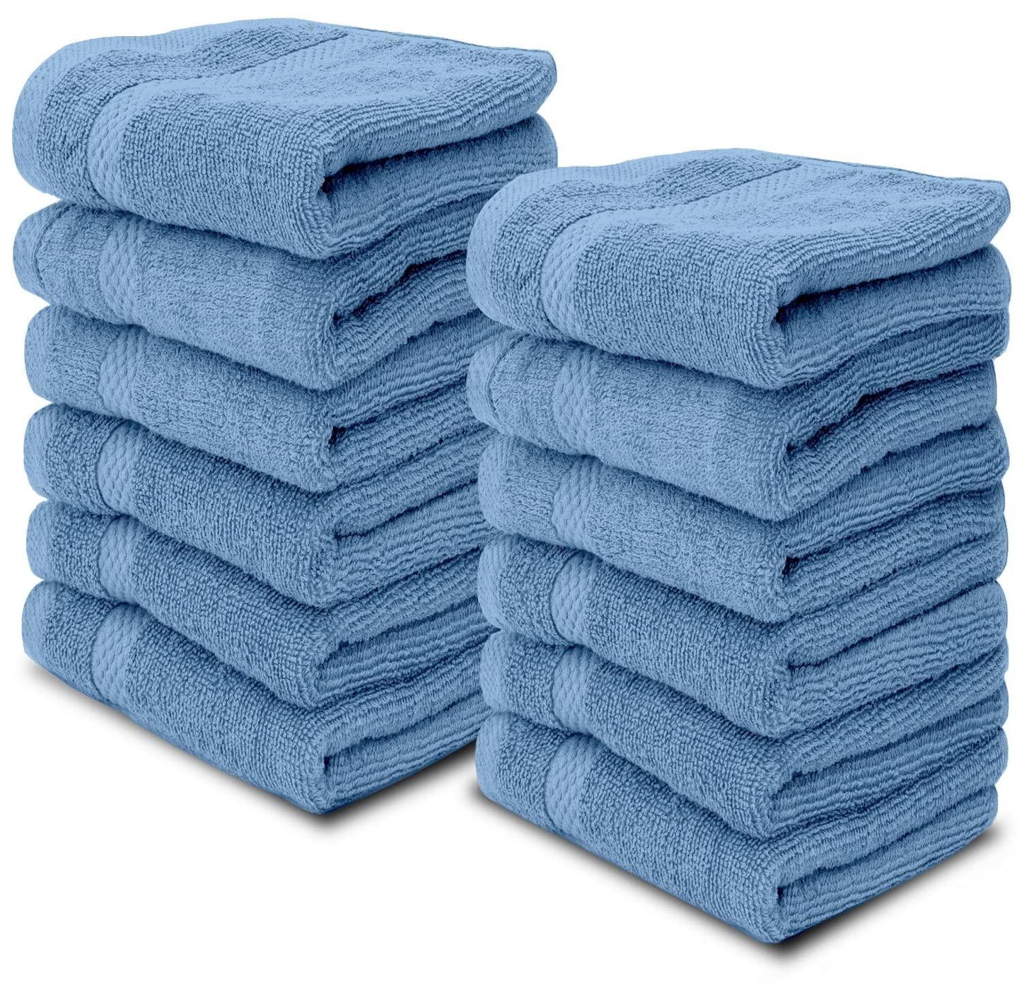 Luxury Cotton Washcloths Large Hotel Spa Bathroom Face Towel 12 Pack Light Blue