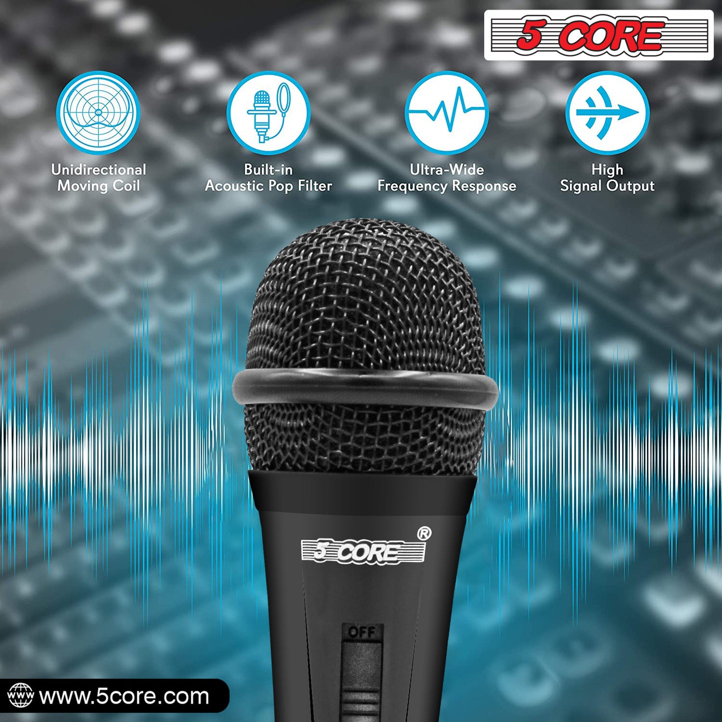 5 Core Microphone XLR Dynamic Mic Karaoke Singing Handheld Microfono Wired Professional Unidirectional 1/4 Plug In Cord Connection for Vocal DJ Music - PM 816