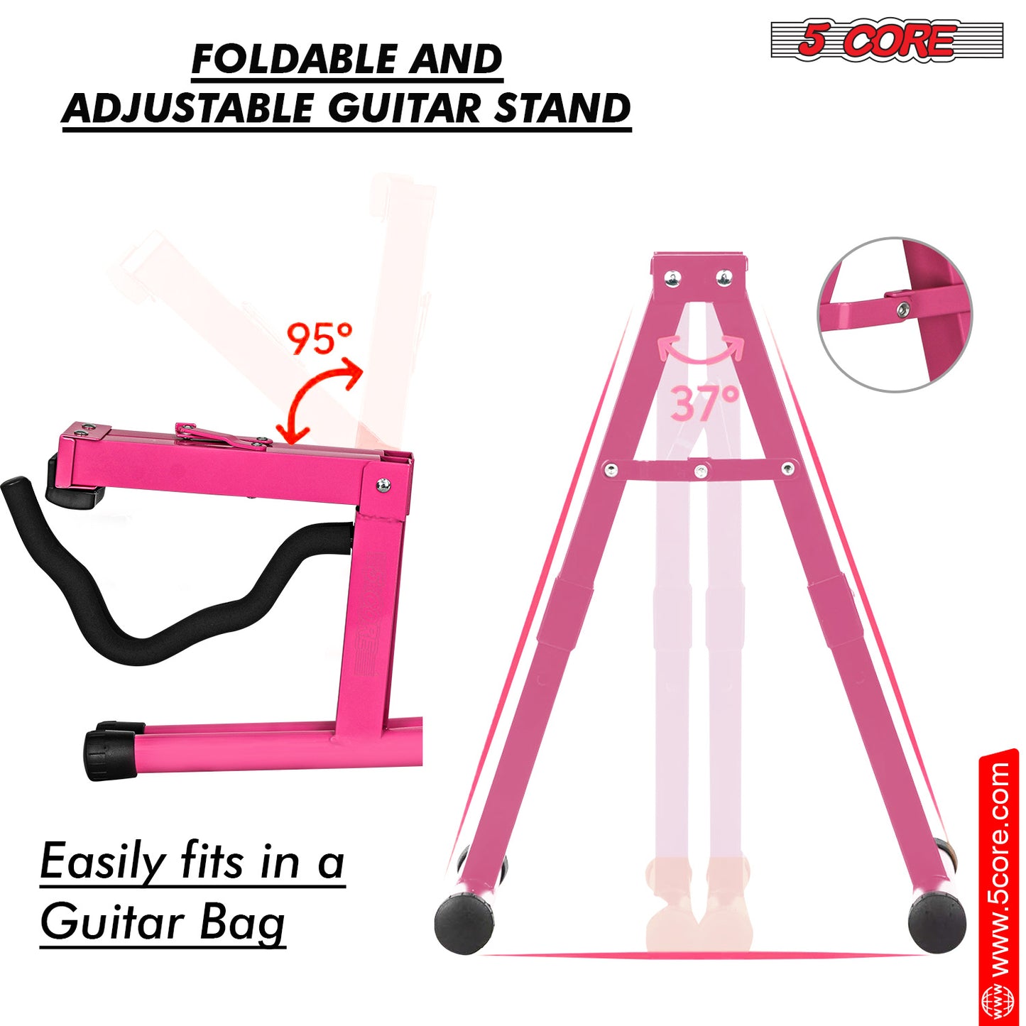 5 Core Guitar Stand Floor A Frame Adjustable Folding Holder With Rubber Feet Heavy Duty Electric Acoustic Bass Cello Stands Pair - GSS BPNK