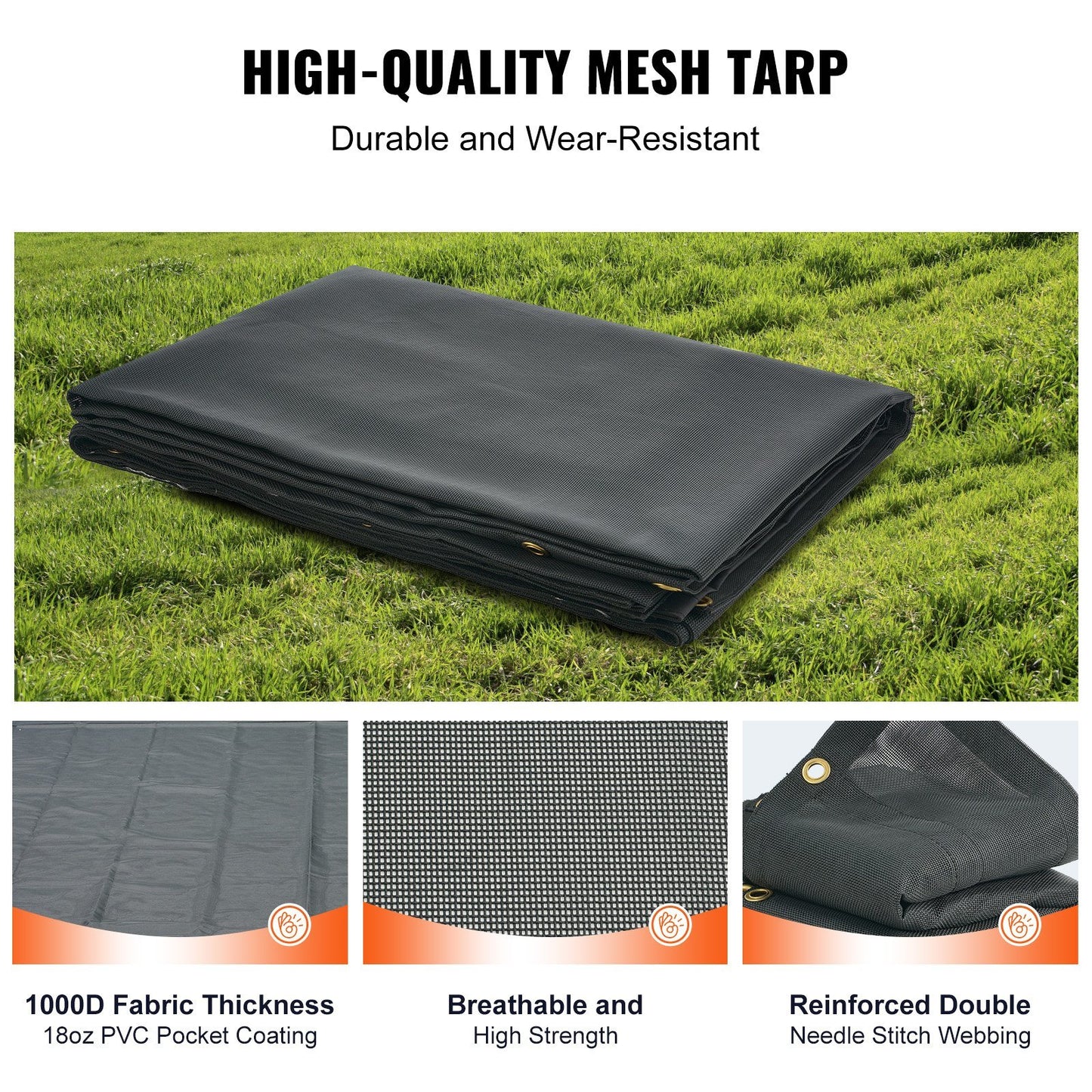 Dump Truck Mesh Tarp, 7 x 22 ft, PVC Coated Black Heavy Duty Cover with 5.5" 18oz Double Pocket, Brass Grommets, Reinforced Double Needle Stitch Webbing Fits Manual or Electric Dump Truck System