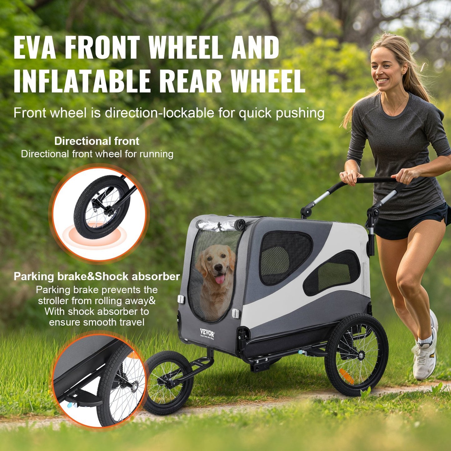 Dog Bike Trailer, Supports up to 100 lbs, 2-in-1 Pet Stroller Cart Bicycle Carrier, Easy Folding Cart Frame with Quick Release Wheels, Universal Bicycle Coupler, Reflectors, Flag, Black/Gray