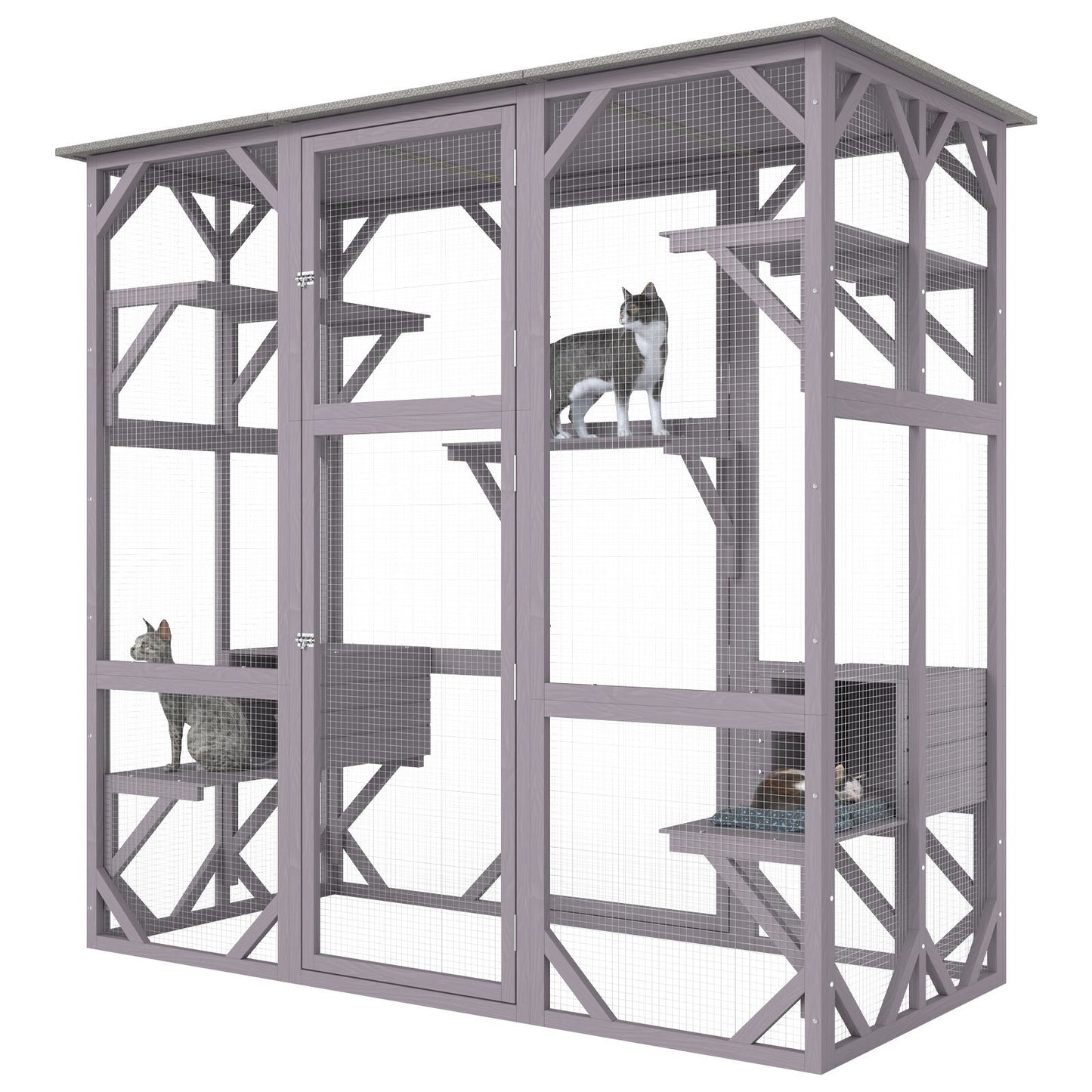 Cat House Outdoor, 7-Tier Large Catio, Cat Enclosure with 5 Platforms, 2 Resting Boxes & Large Front Door, 71.2 x 34.6 x 66.5 inch