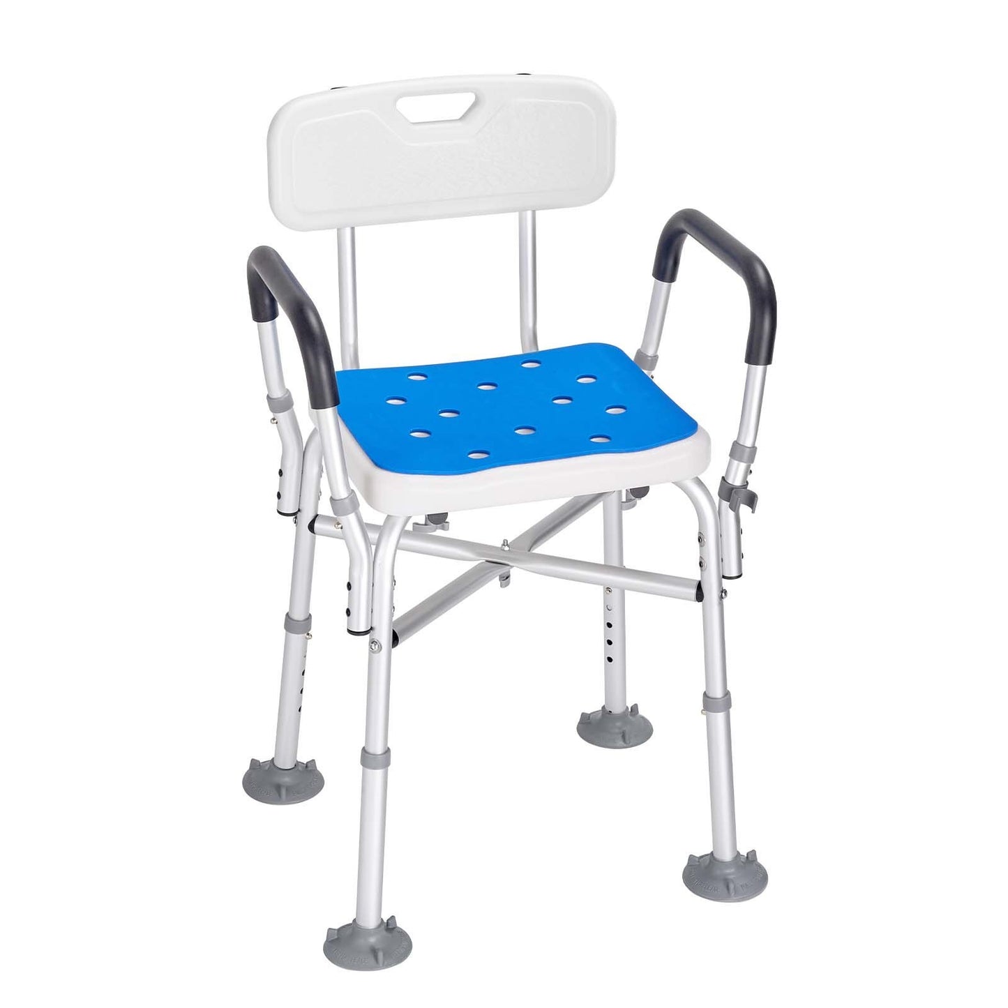 Shower Chair Seat with Padded Arms and Back, Shower Stool with Reinforced CrossBar, Adjustable Height Bench Bath Chair for Elderly Disabled, Shower Chair for Inside Shower Bathtub, 400 lbs