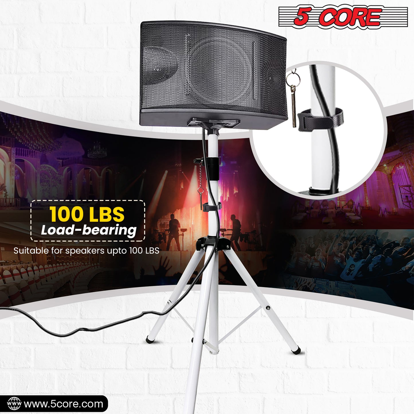 5 Core Speaker Stand Tripod Floor Tall Pair Adjustable Up to 72 Inch DJ Studio Monitor Stands Pole Mount  - SS ECO 2PK WoB