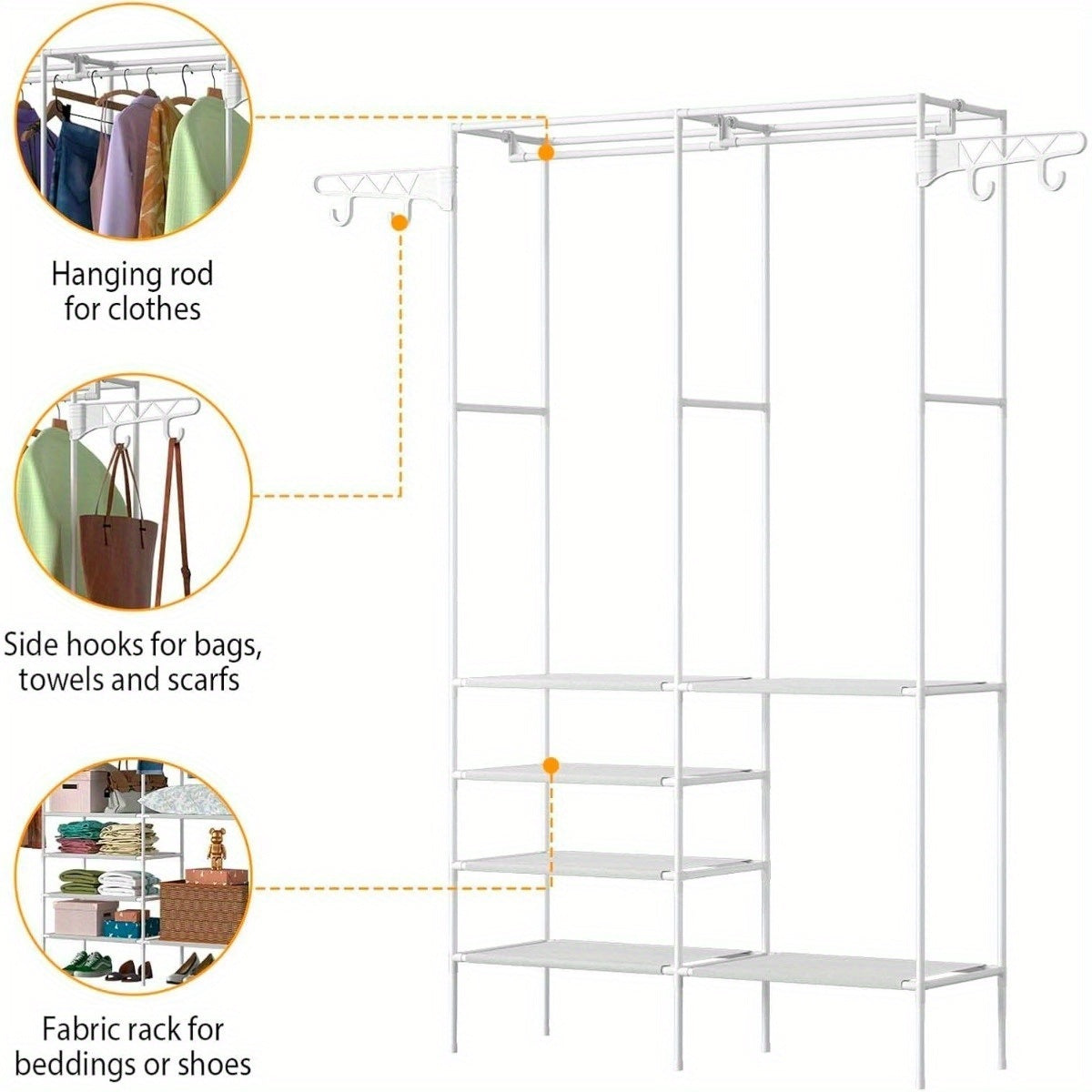 Clothing Racks for Hanging Clothes with Shelves, Portable Closet System Organizer Garment Rack for Clothes Storage, Meta