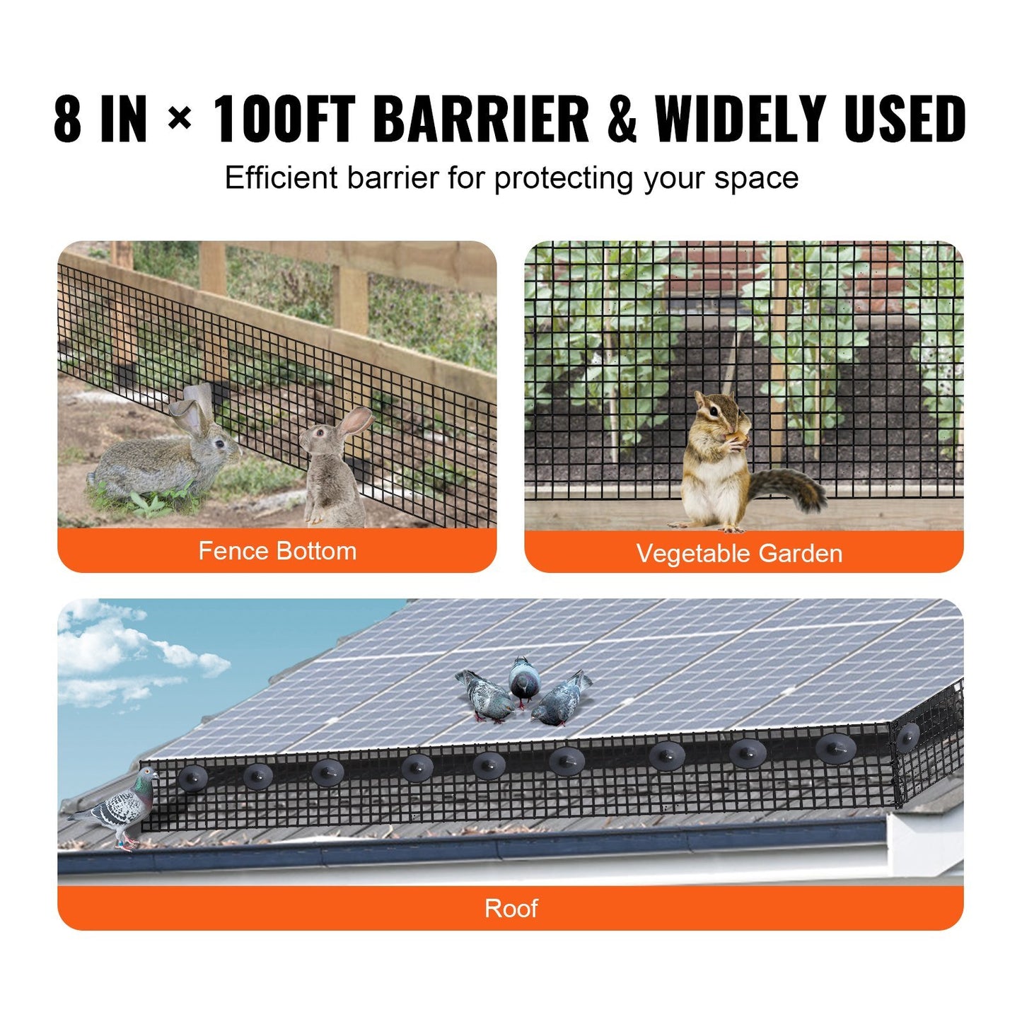 8 inch x 100ft Solar Panel Bird Guard, Critter Guard Roll Kit with 70pcs Stainless Steel Fasteners, Solar Panel Guard with Rust-proof PVC Coating, 1/2 inch Wire Roll Mesh