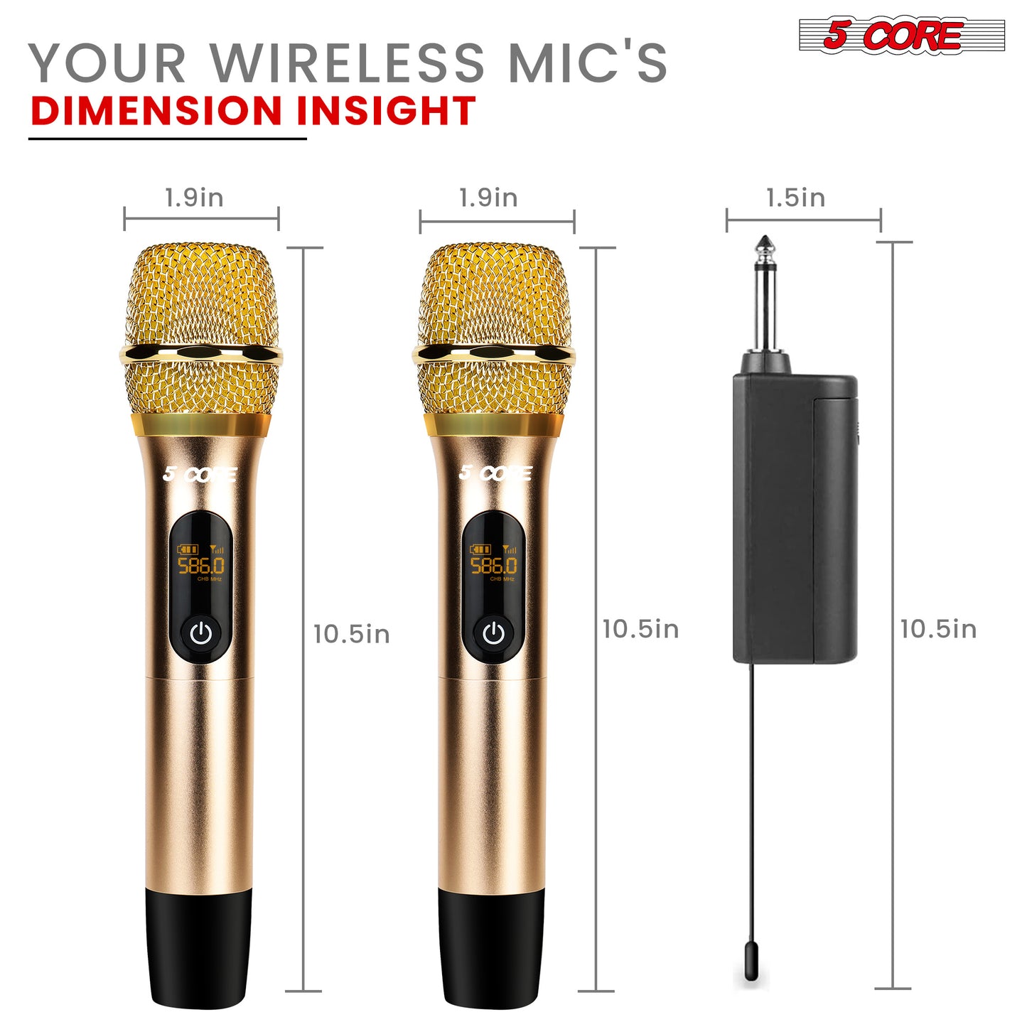 5 Core Wireless Microphones Pair UHF Professional Handheld Microfonos Inalambricos Dual Cordless Mic System for Karaoke Singing Wedding DJ Party Speech Church - WM UHF 02