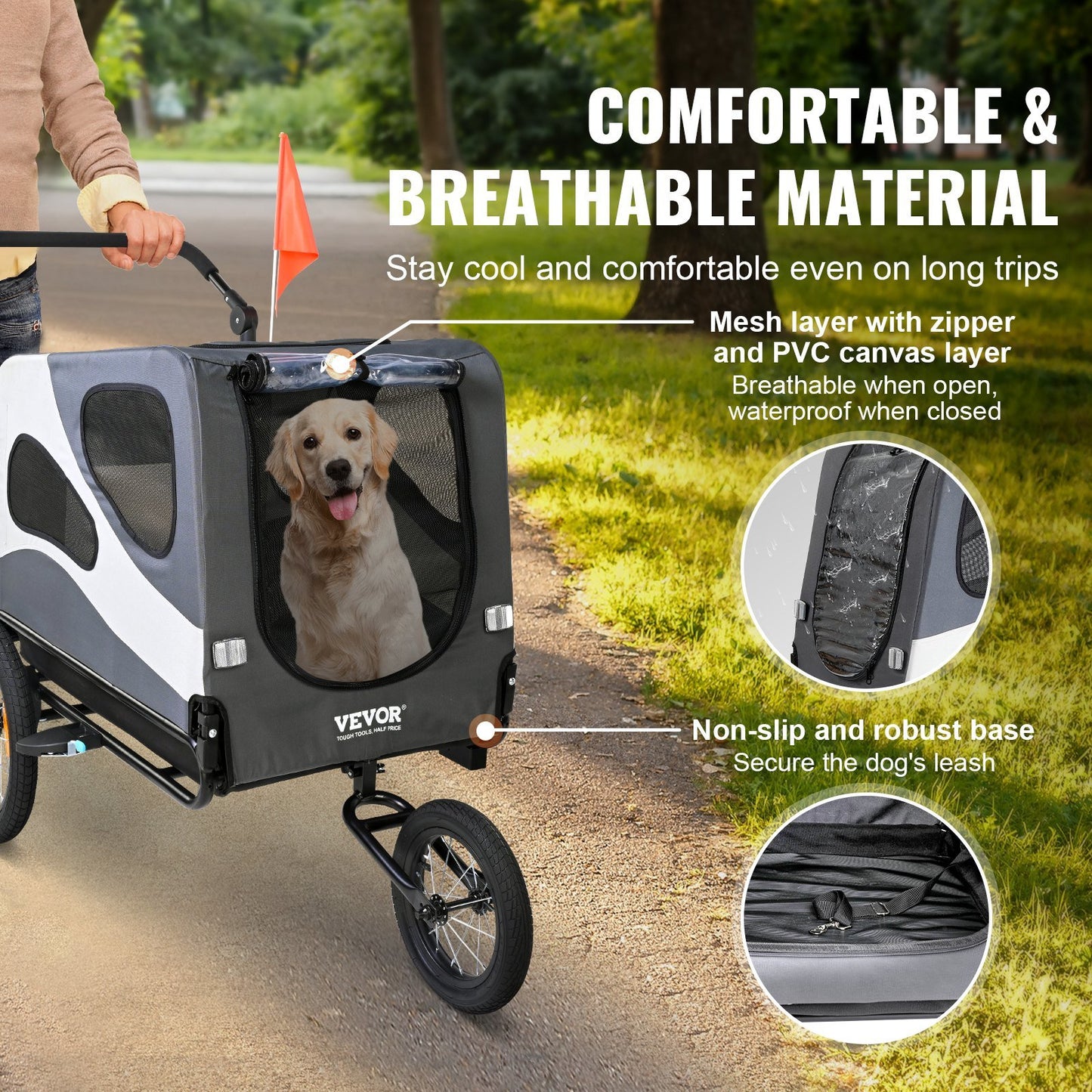 Dog Bike Trailer, Supports up to 100 lbs, 2-in-1 Pet Stroller Cart Bicycle Carrier, Easy Folding Cart Frame with Quick Release Wheels, Universal Bicycle Coupler, Reflectors, Flag, Black/Gray