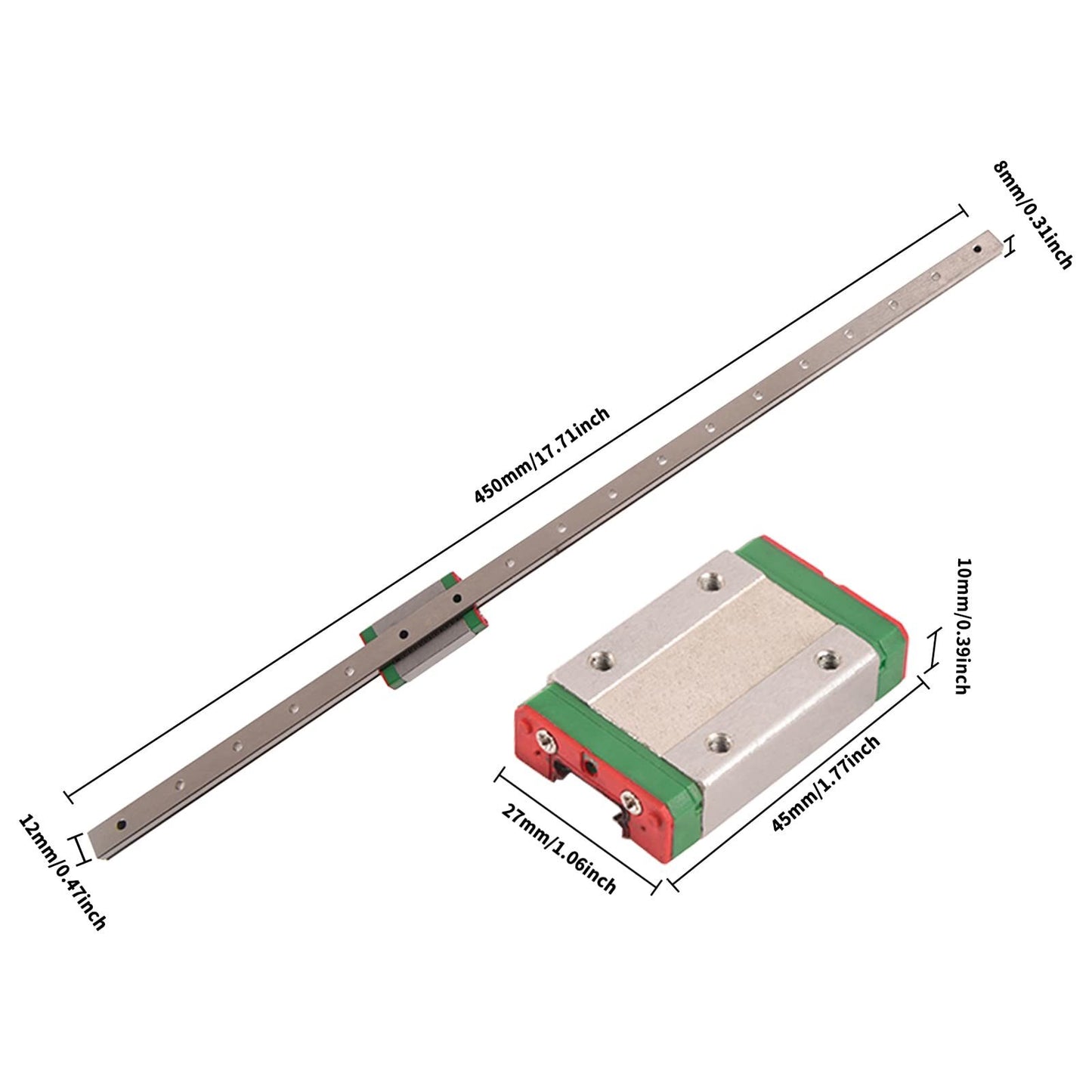 MGN12H Linear Rail Guide with 2 Stainless Steel Carriage Blocks for 3D Printers, CNC Machine Upgrade, Machining and Other Linear Motion Measurement Equipments